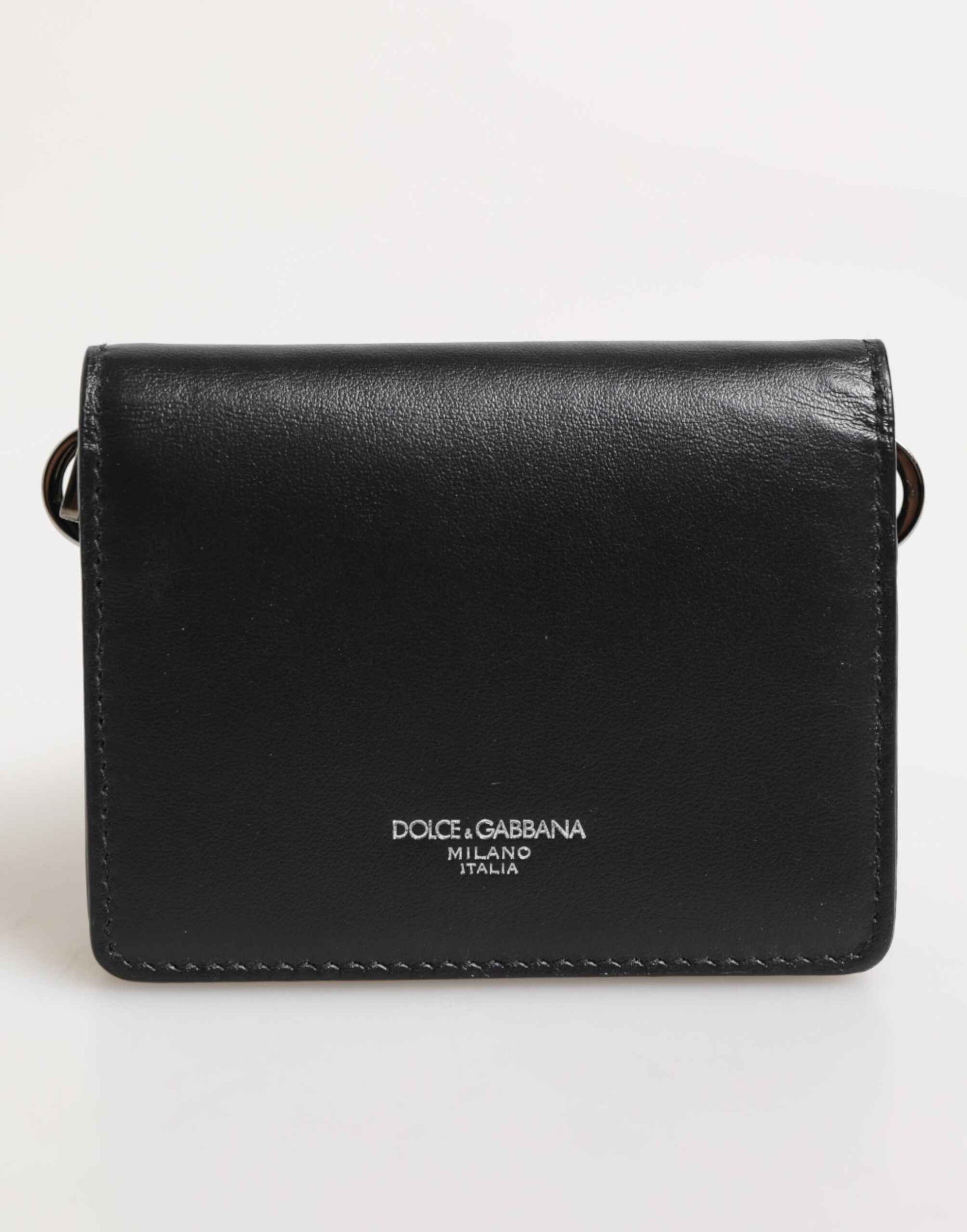 Dolce & Gabbana Black Leather DG Logo Bifold Card Holder Men Borse Wallet