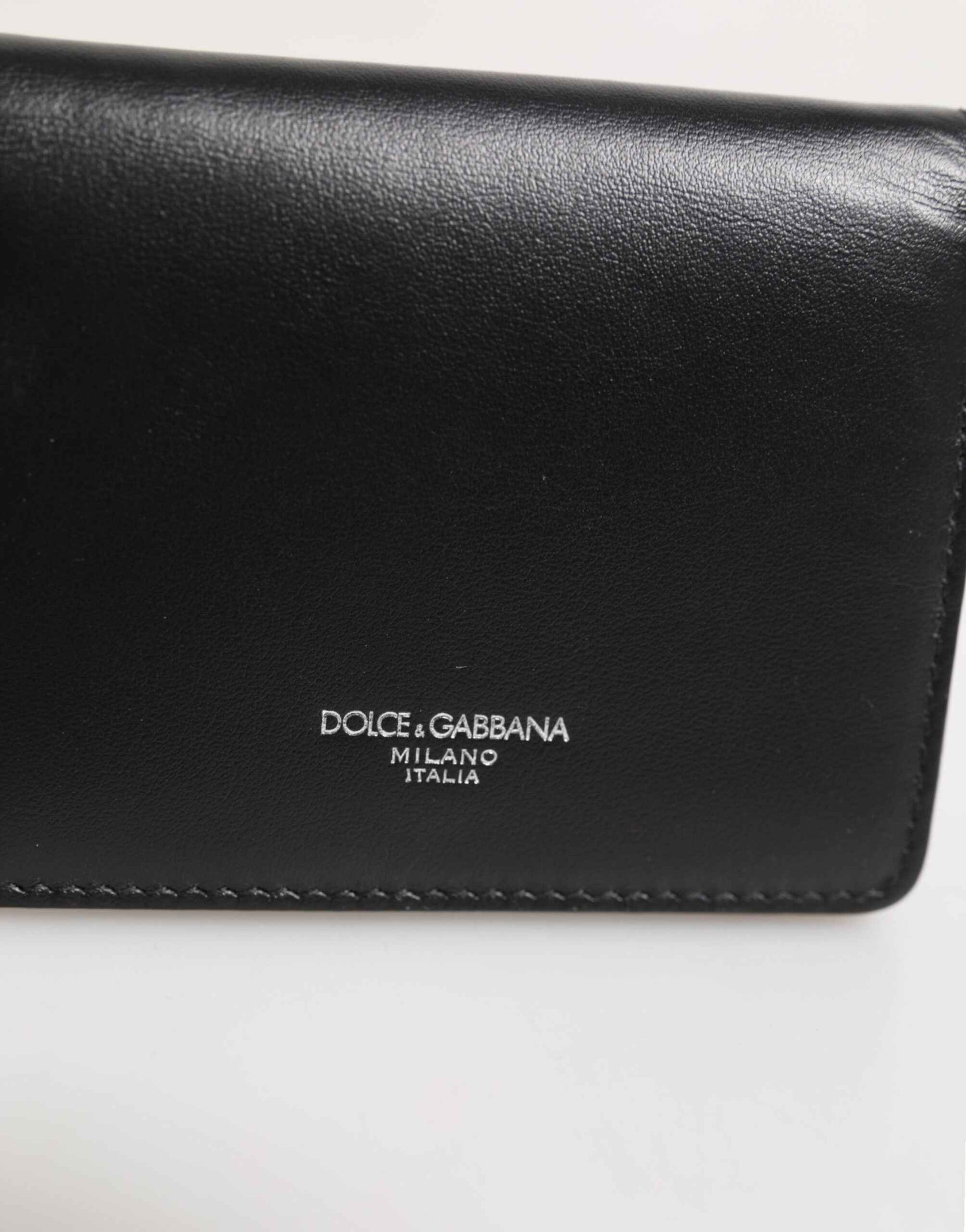 Dolce & Gabbana Black Leather DG Logo Bifold Card Holder Men Borse Wallet
