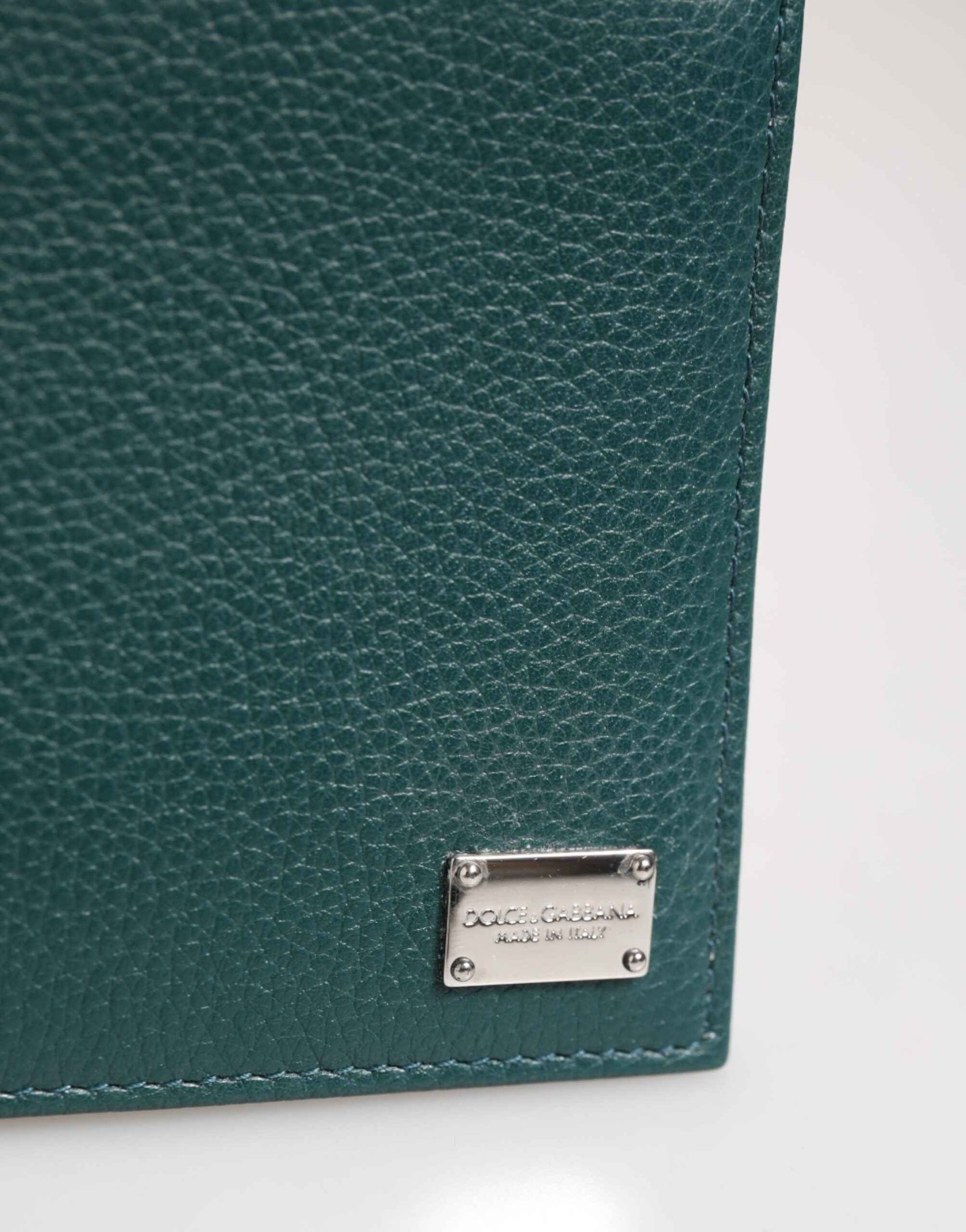 Dolce & Gabbana Green Leather DG Logo Plaque Bifold Card Holder Wallet
