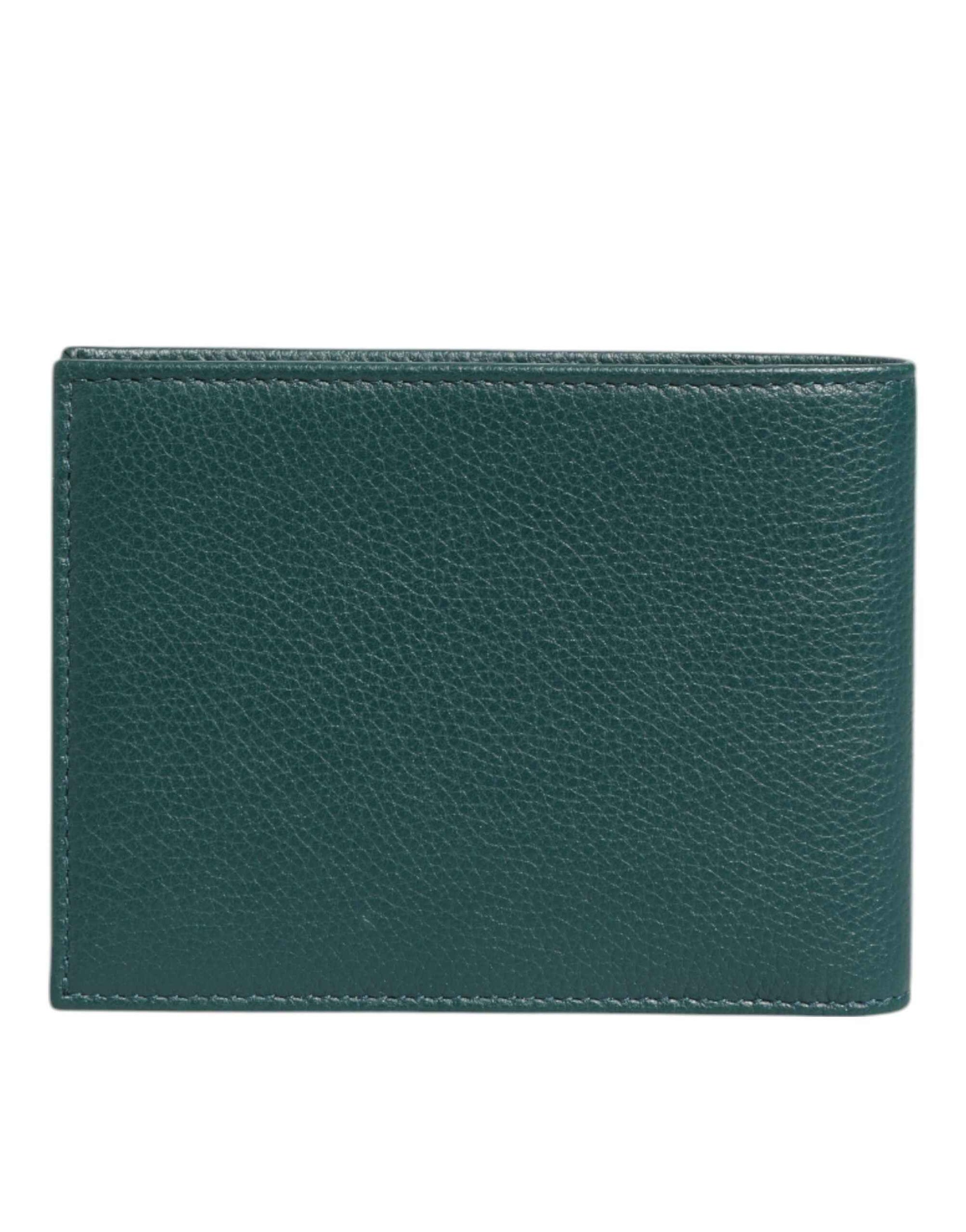 Dolce & Gabbana Green Leather DG Logo Plaque Bifold Card Holder Wallet