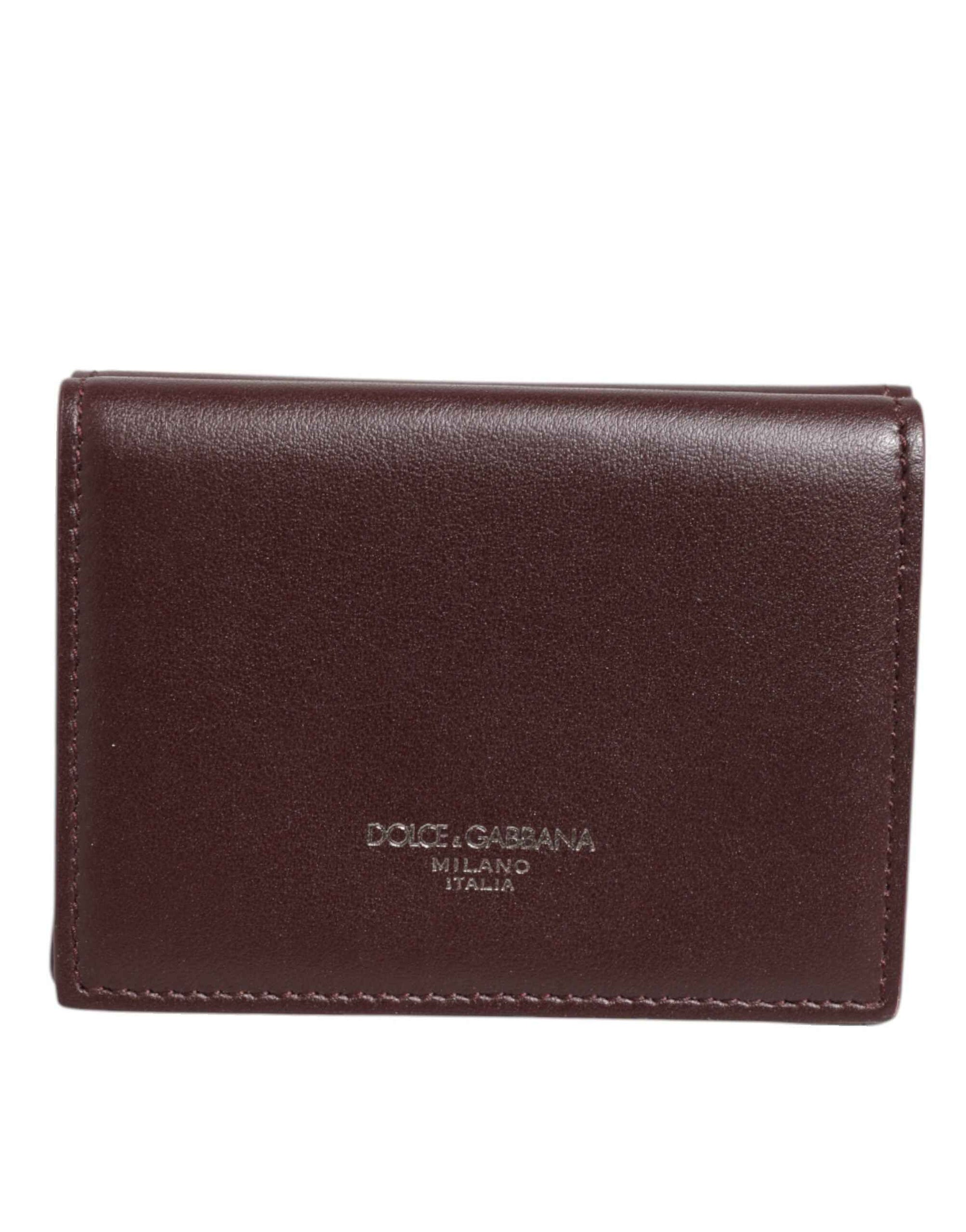 Dolce & Gabbana Leather Embossed Logo Trifold Men Card Holder Dark Brown