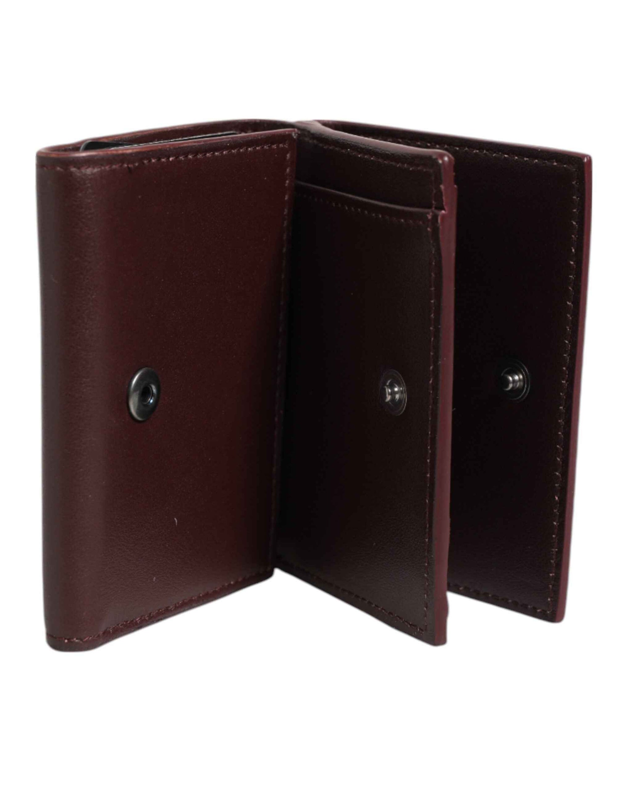 Dolce & Gabbana Leather Embossed Logo Trifold Men Card Holder Dark Brown