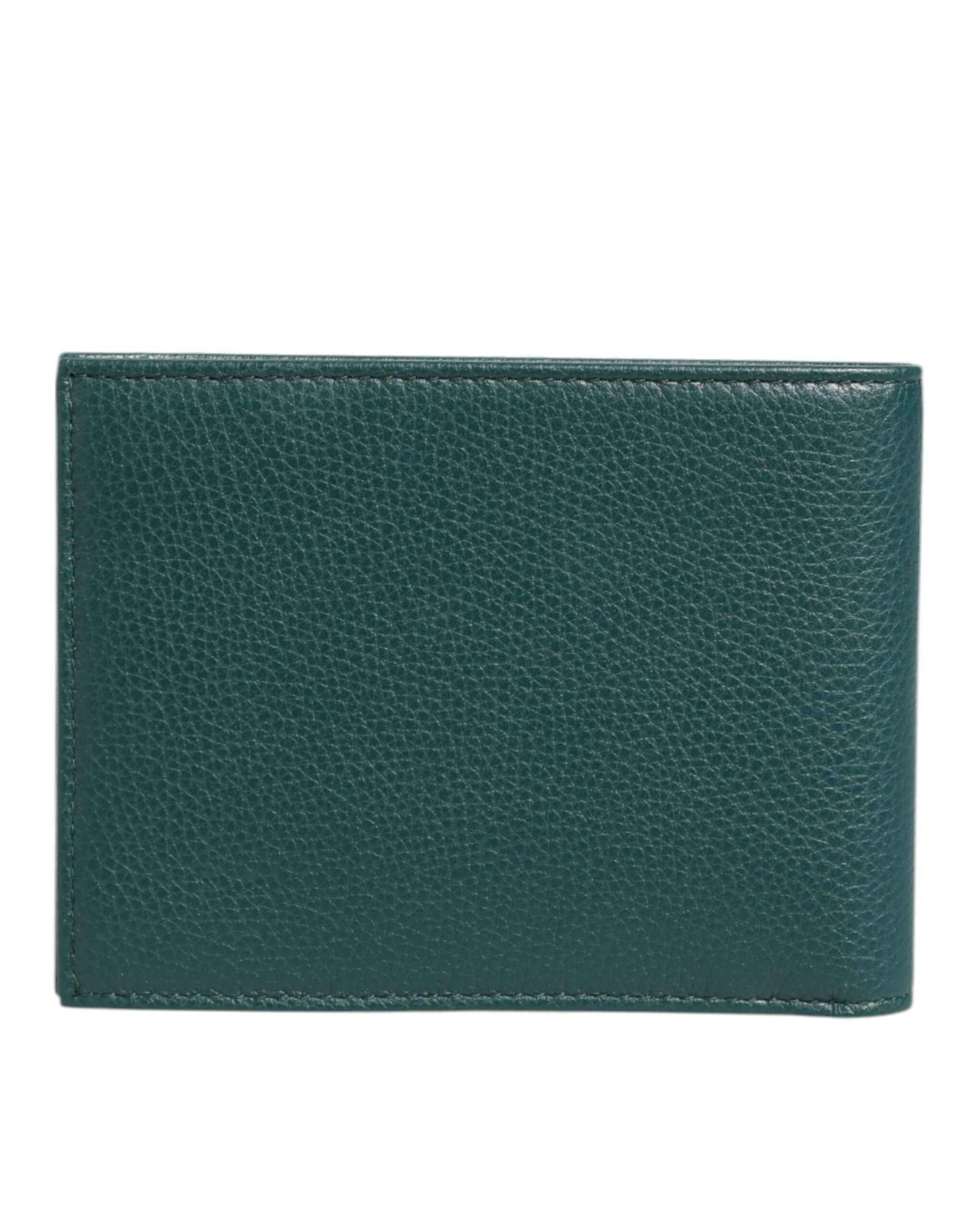 Dolce & Gabbana Green Leather DG Logo Plaque Bifold Men Card Holder Wallet