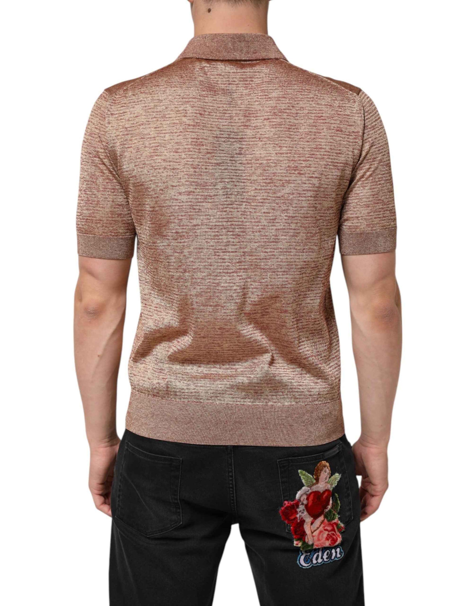 Dolce & Gabbana Brown Silk Textured Short Sleeve Polo T-shirt