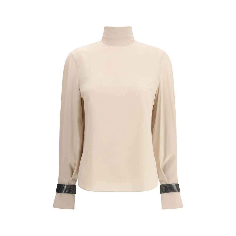 Brunello Cucinelli Silk turtleneck Blouse with Precious Bracelets