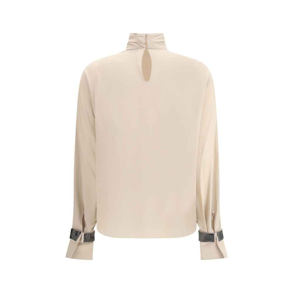 Brunello Cucinelli Silk turtleneck Blouse with Precious Bracelets