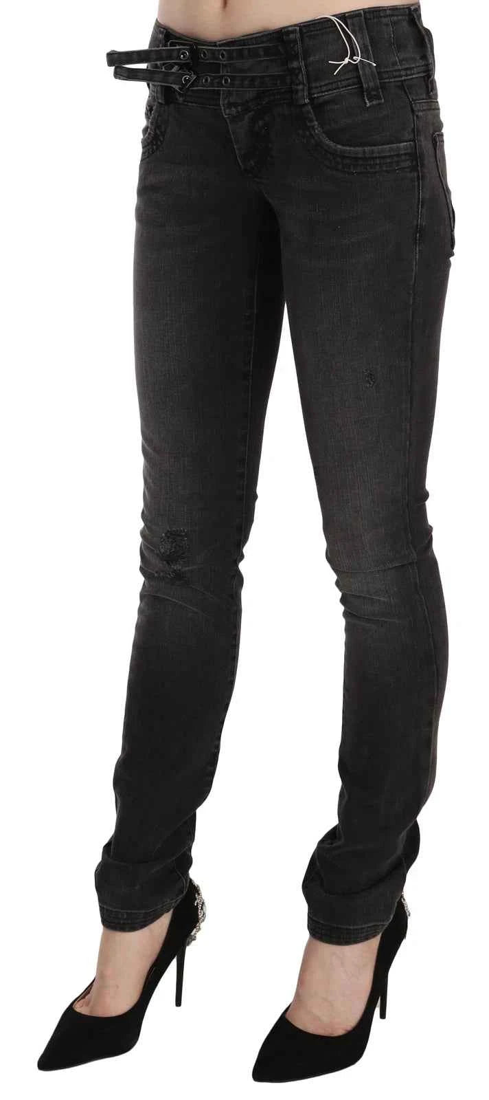 John Galliano Black Washed Low Waist Slim Fit Skinny Denim Pants Jeans