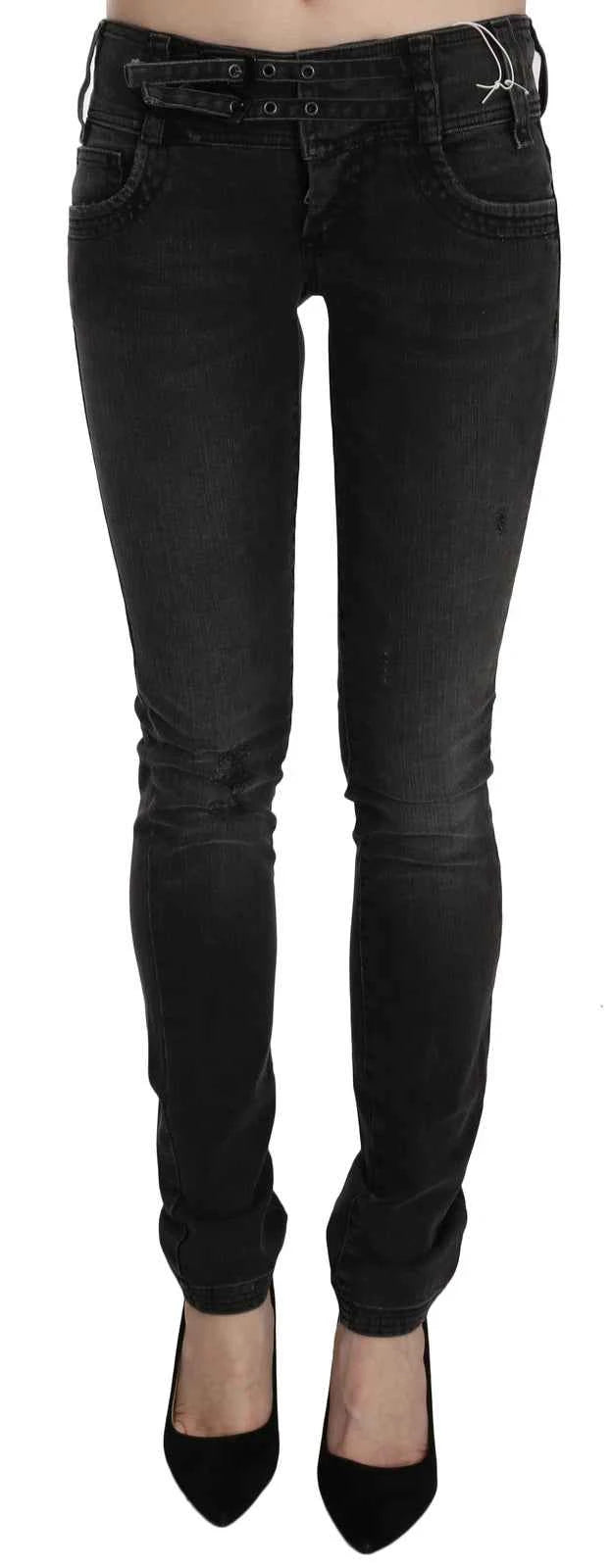 John Galliano Black Washed Low Waist Slim Fit Skinny Denim Pants Jeans