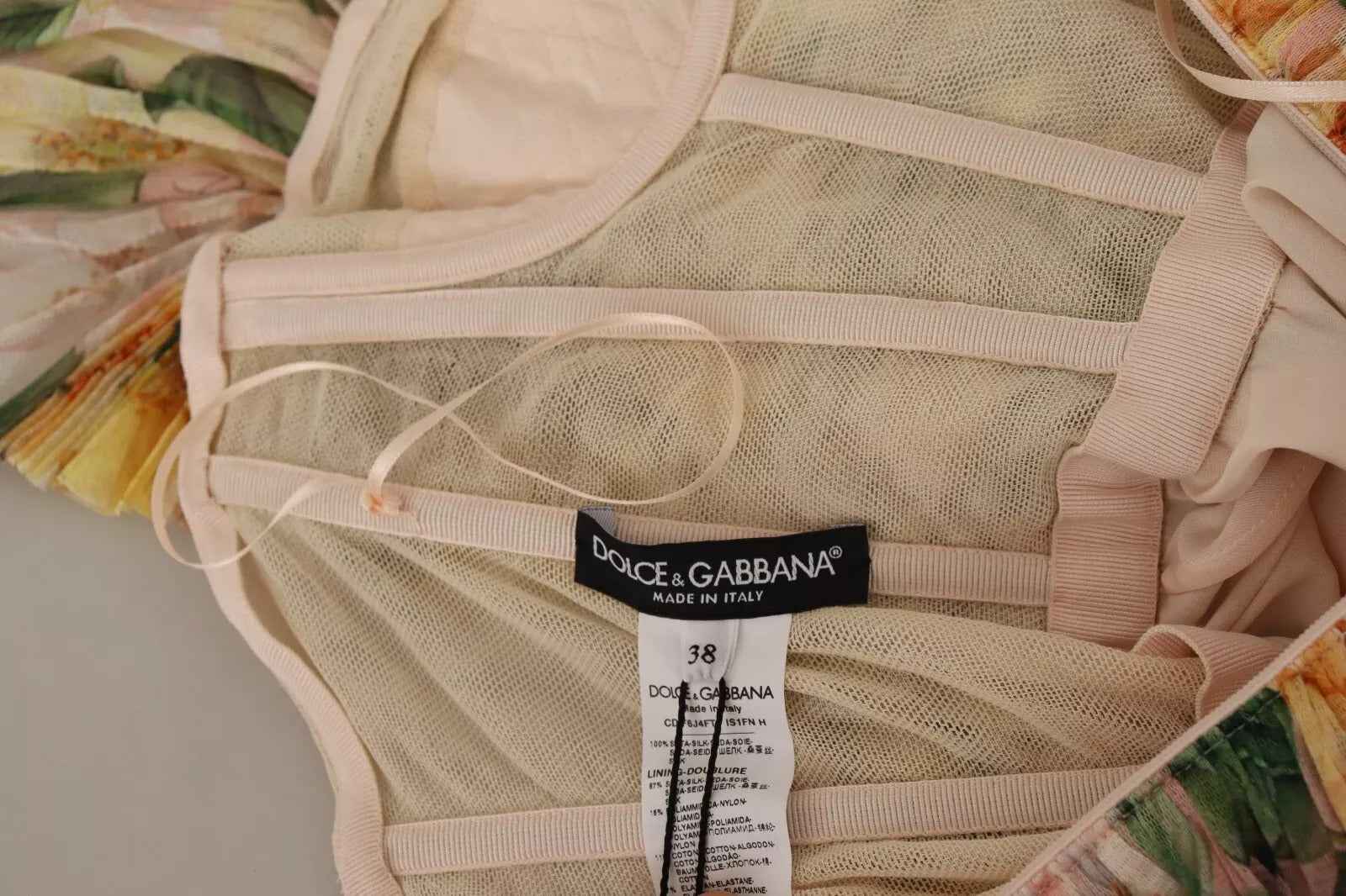 Dolce & Gabbana Yellow Floral Print Pleated Maxi Dress