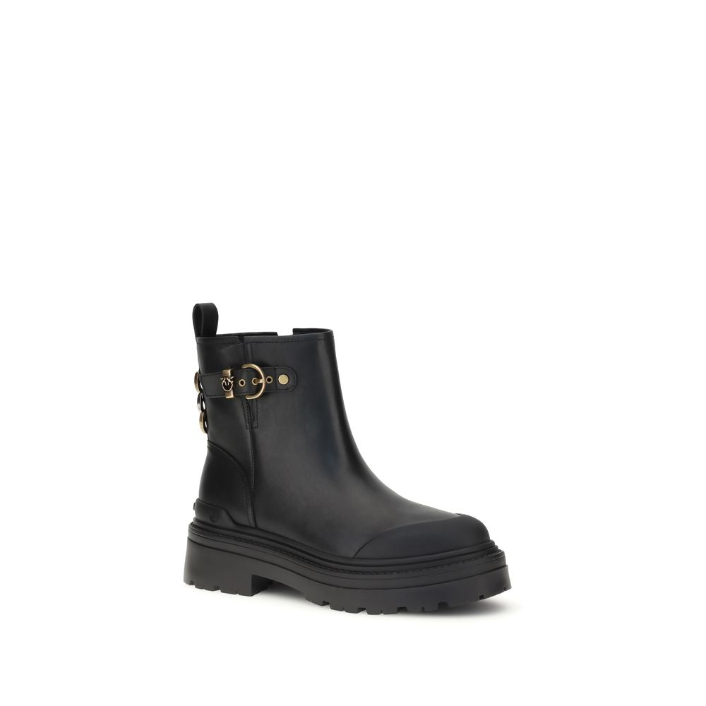 PINKO Black Calf Leather Bos Taurus Ankle Boots