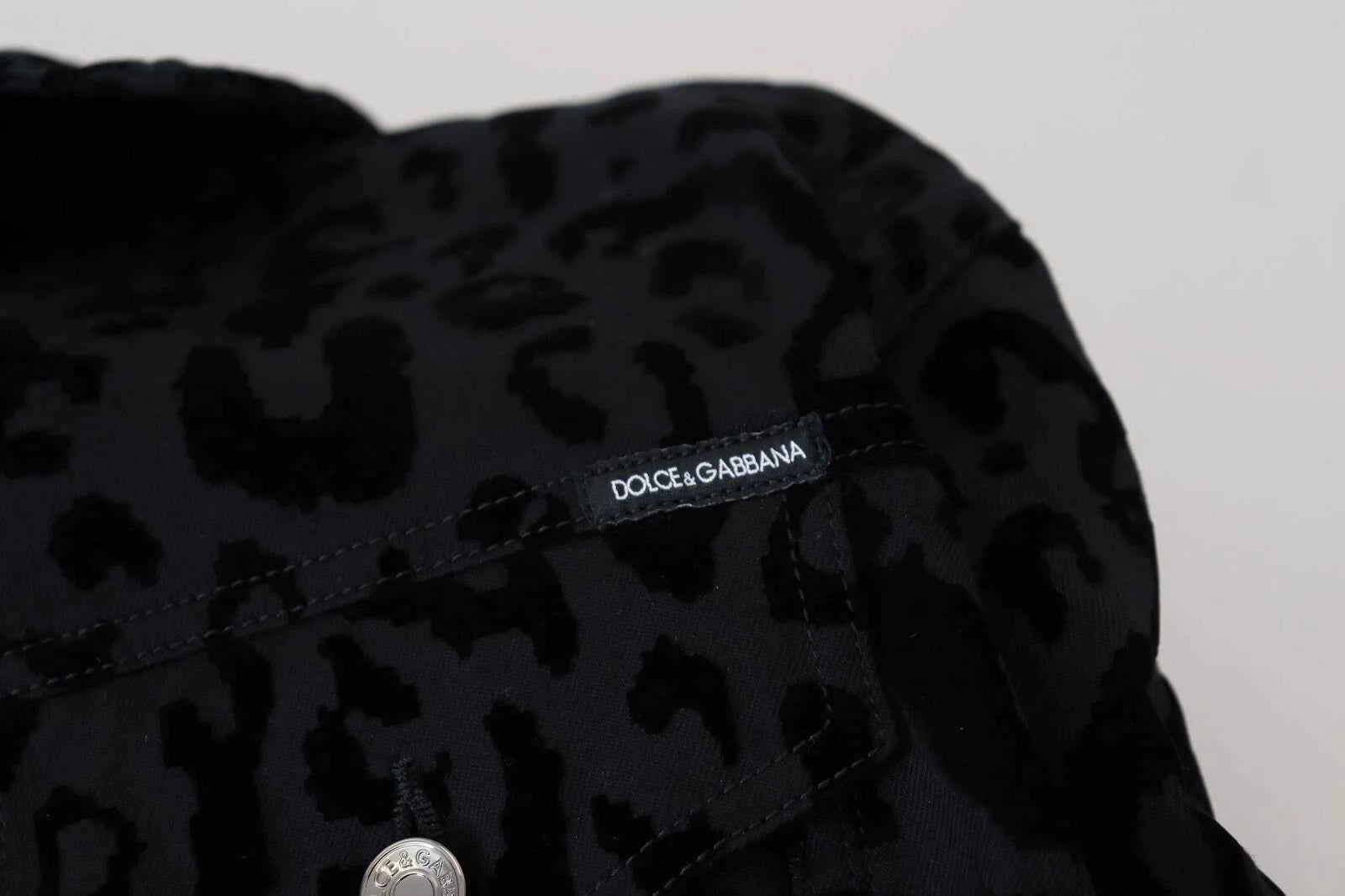 Dolce & Gabbana Cotton Black Leopard Long Sleeve Denim Jacket