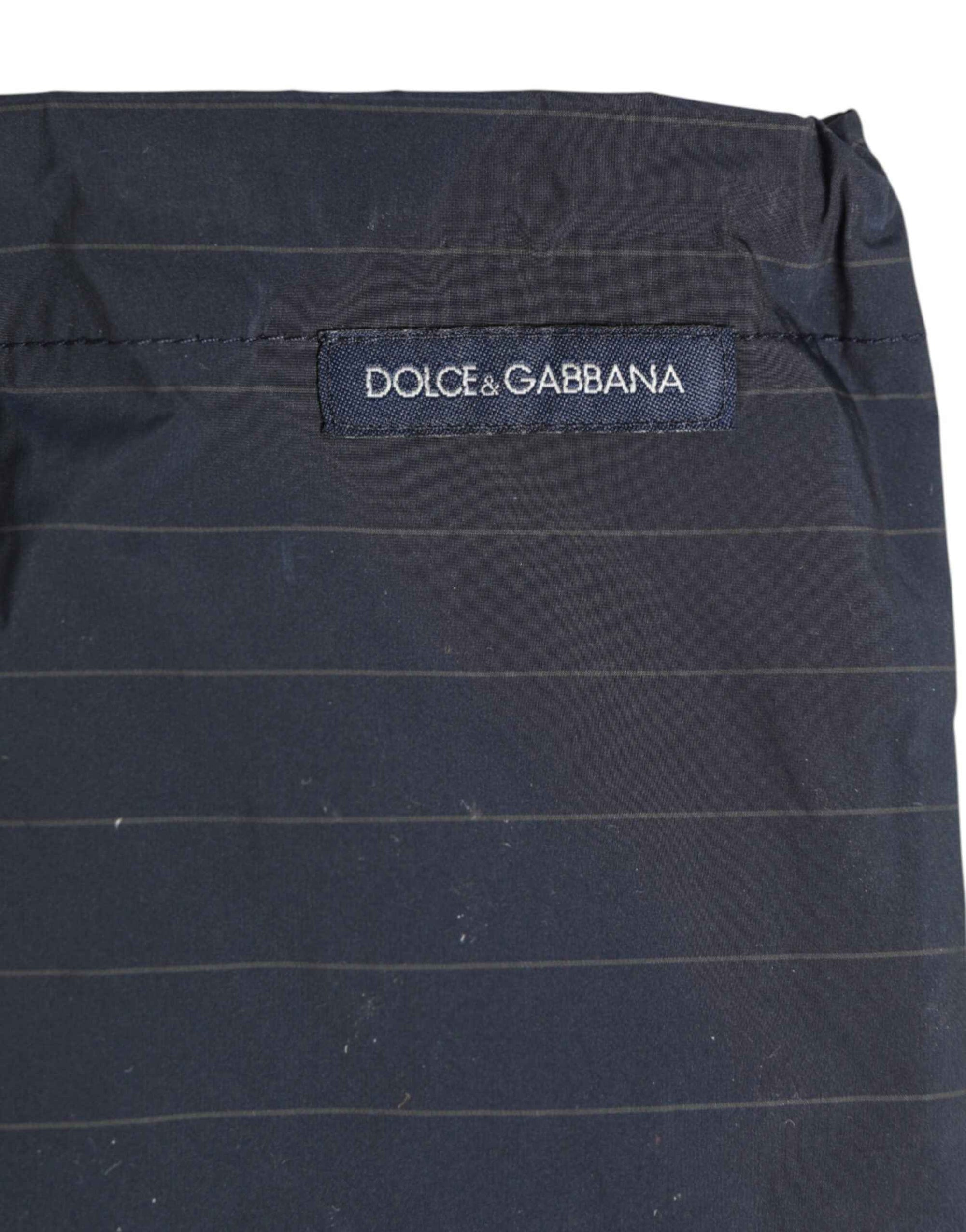 Dolce & Gabbana Navy Blue Polyester Nylon Pinstripe Men's Swimwear