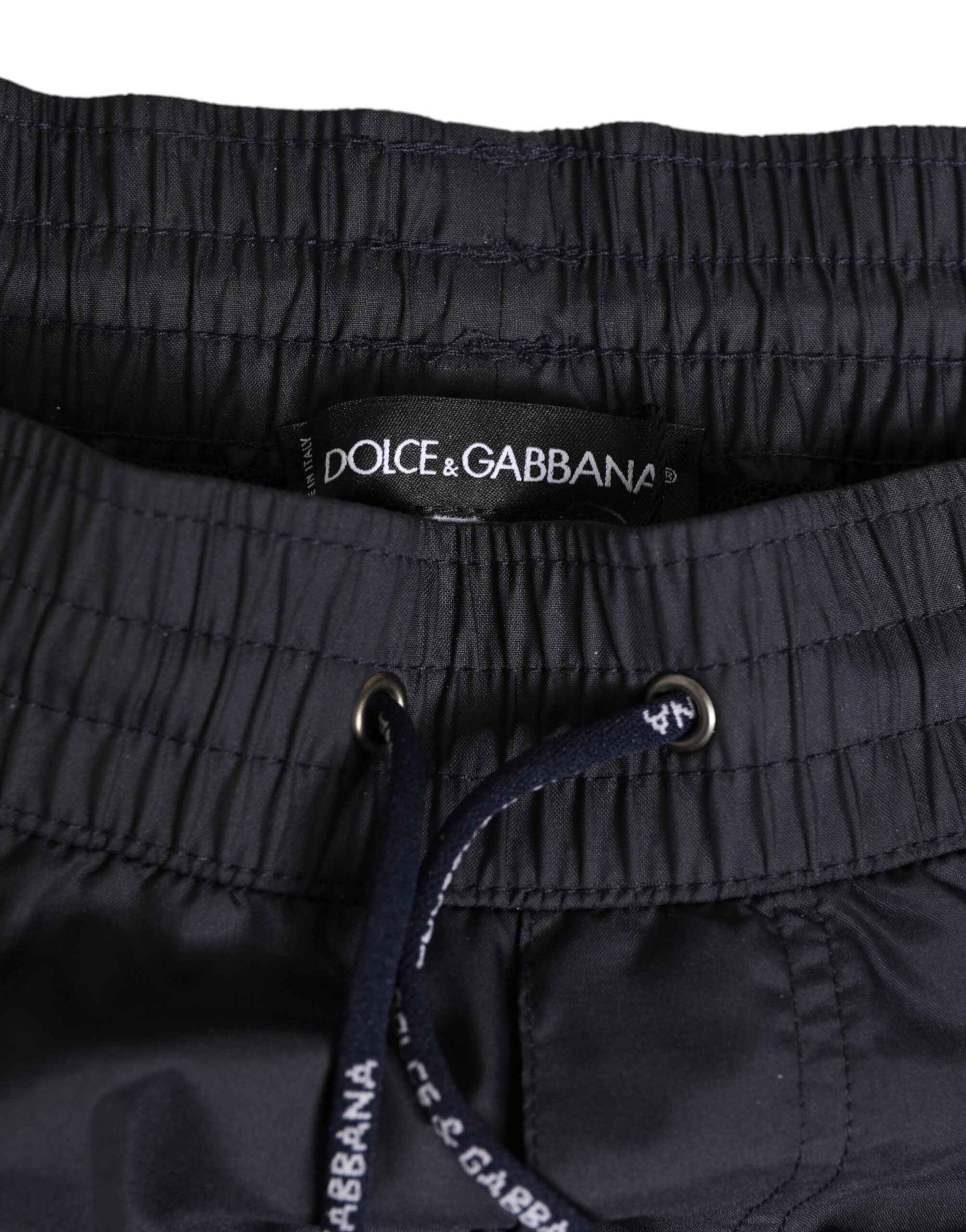 Dolce & Gabbana Black White Polyester Logo Elastic Waistband Swimwear