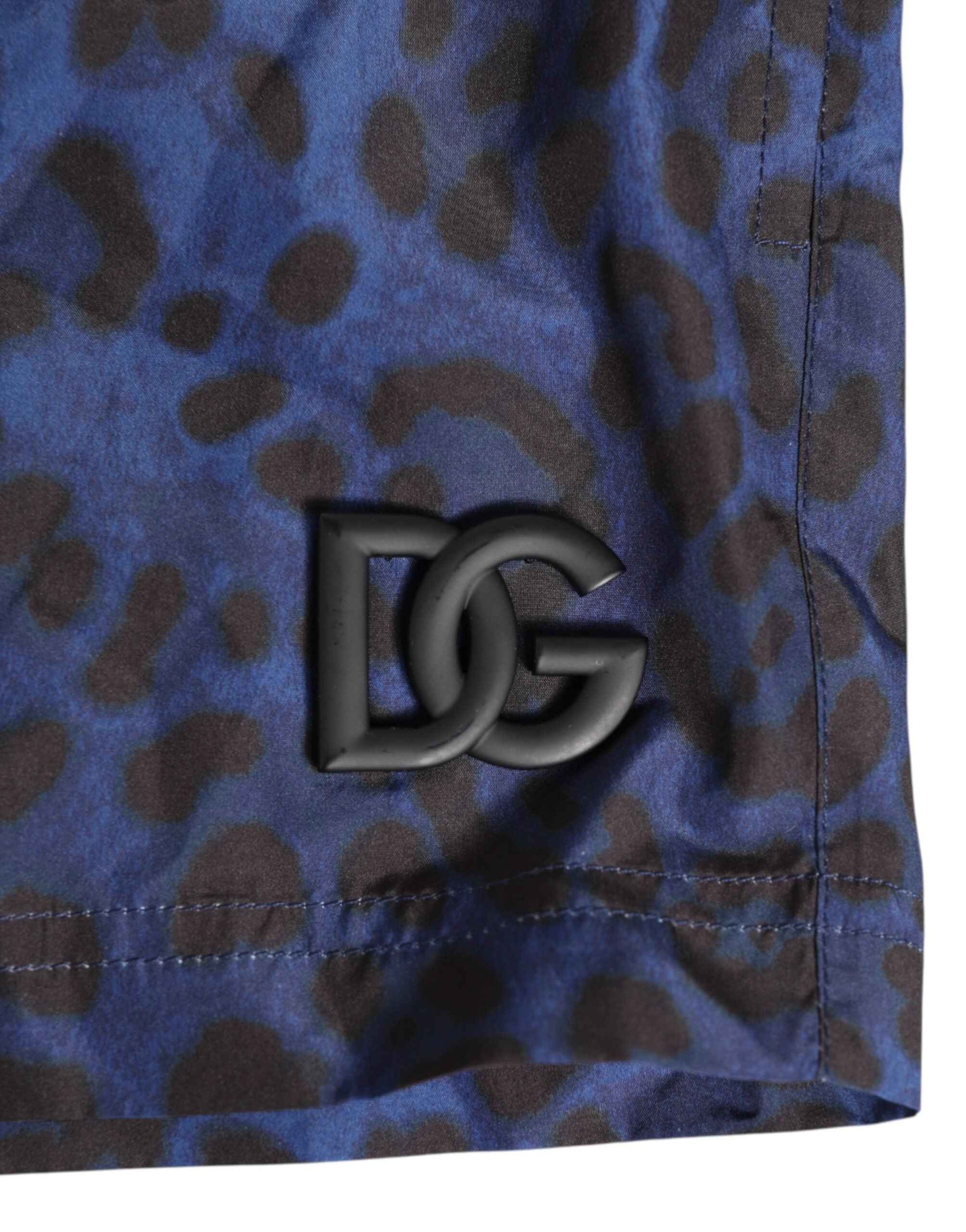 Dolce & Gabbana Blue Leopard Print Polyester Elastic Waistband Swimwear