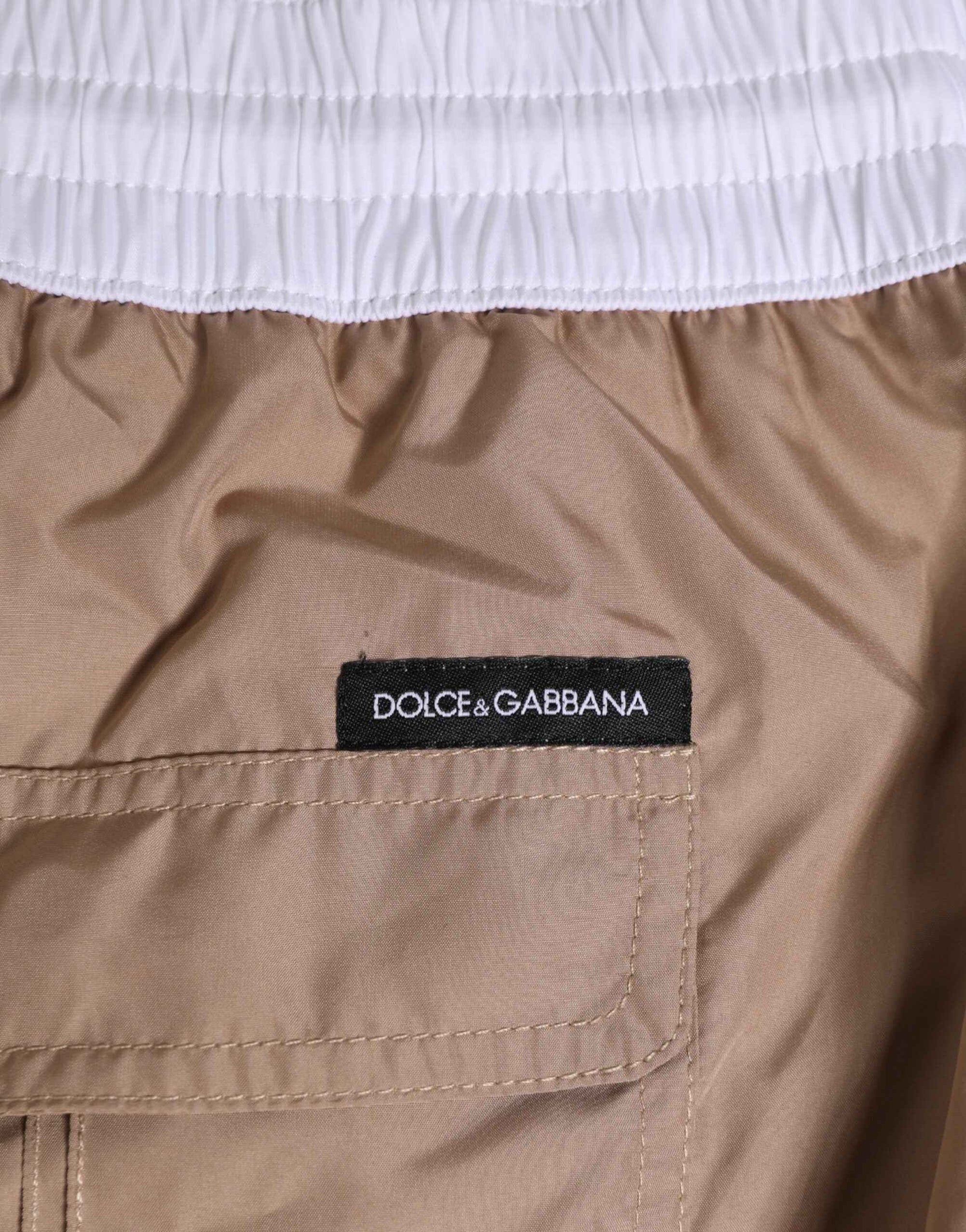 Dolce & Gabbana Brown White Polyester Re-Edition Shorts Swimwear
