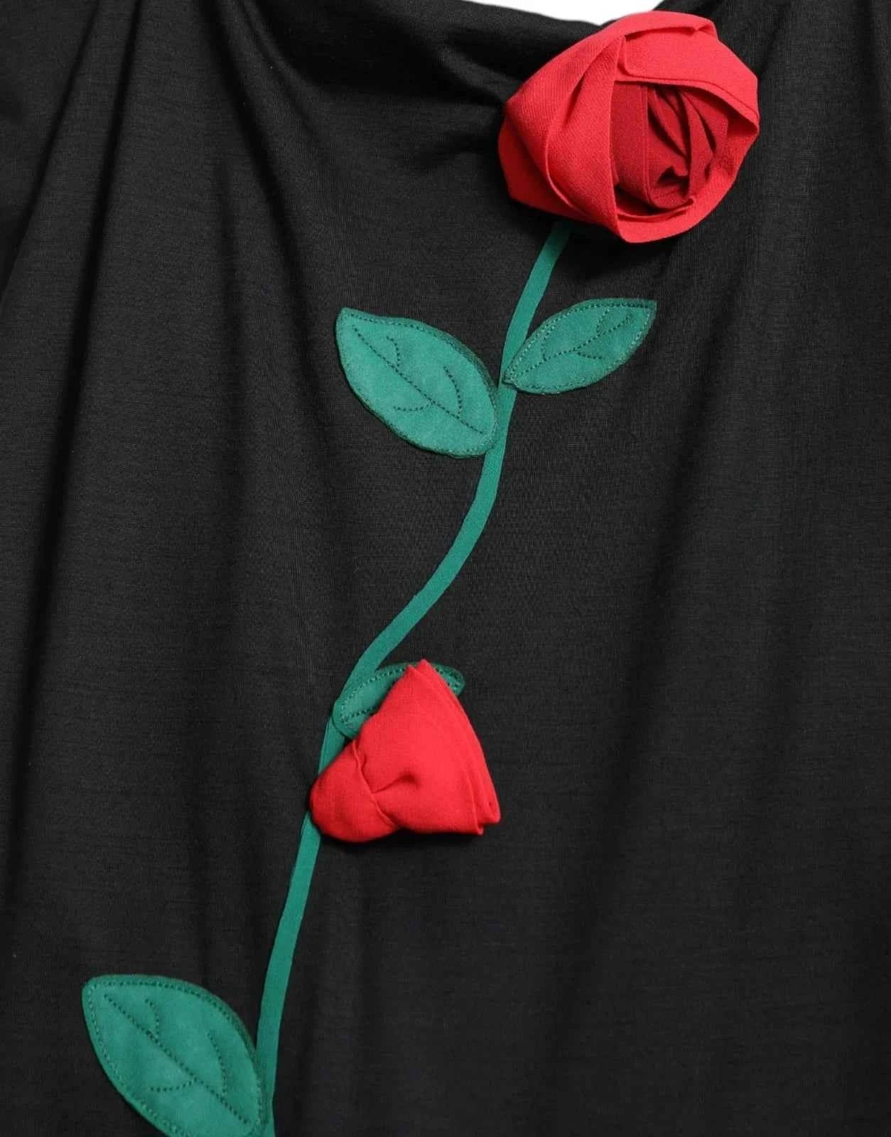 Dolce & Gabbana Black Wool Sleeveless Rose Applique Dress