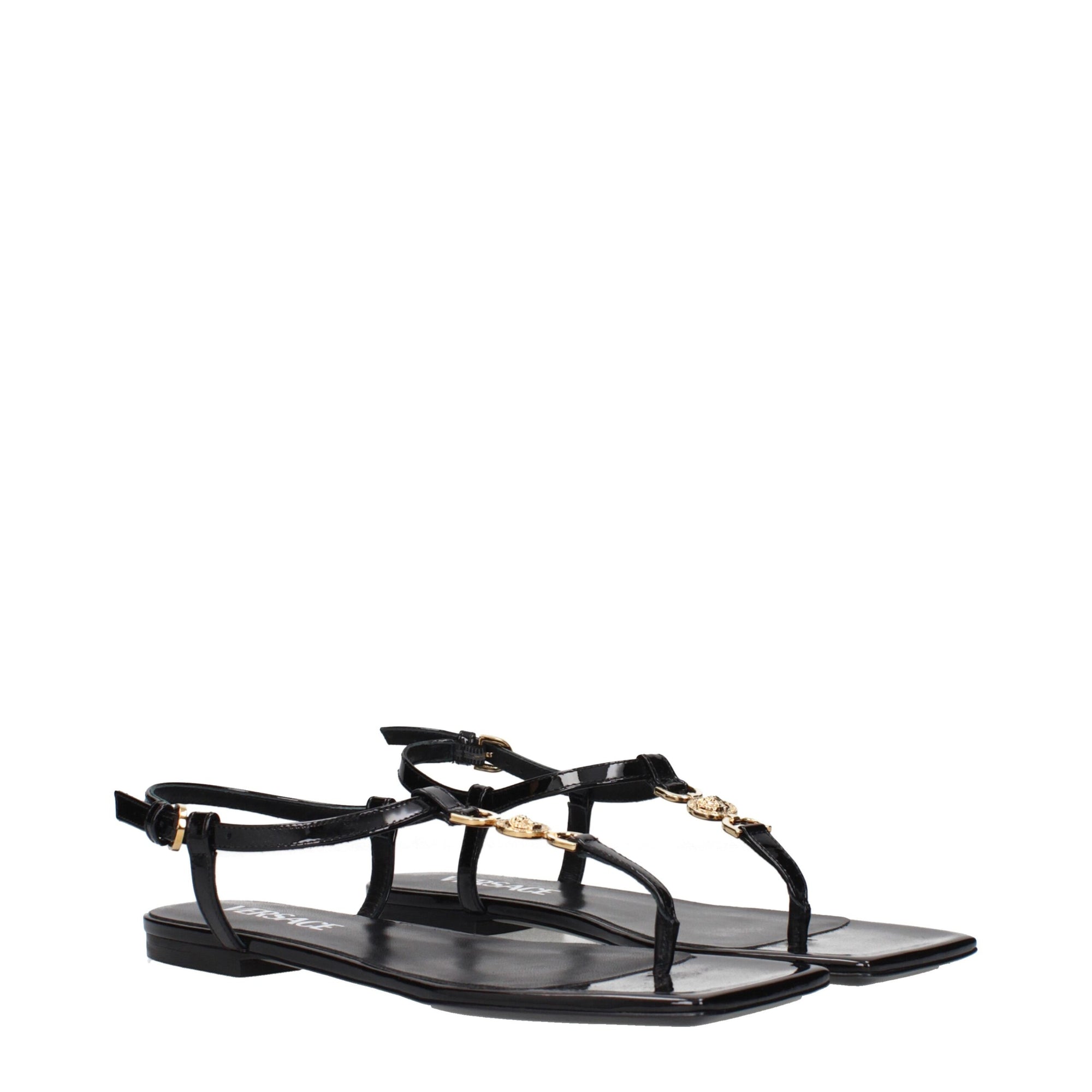 Versace Black Leather Flip-Flop Sandals