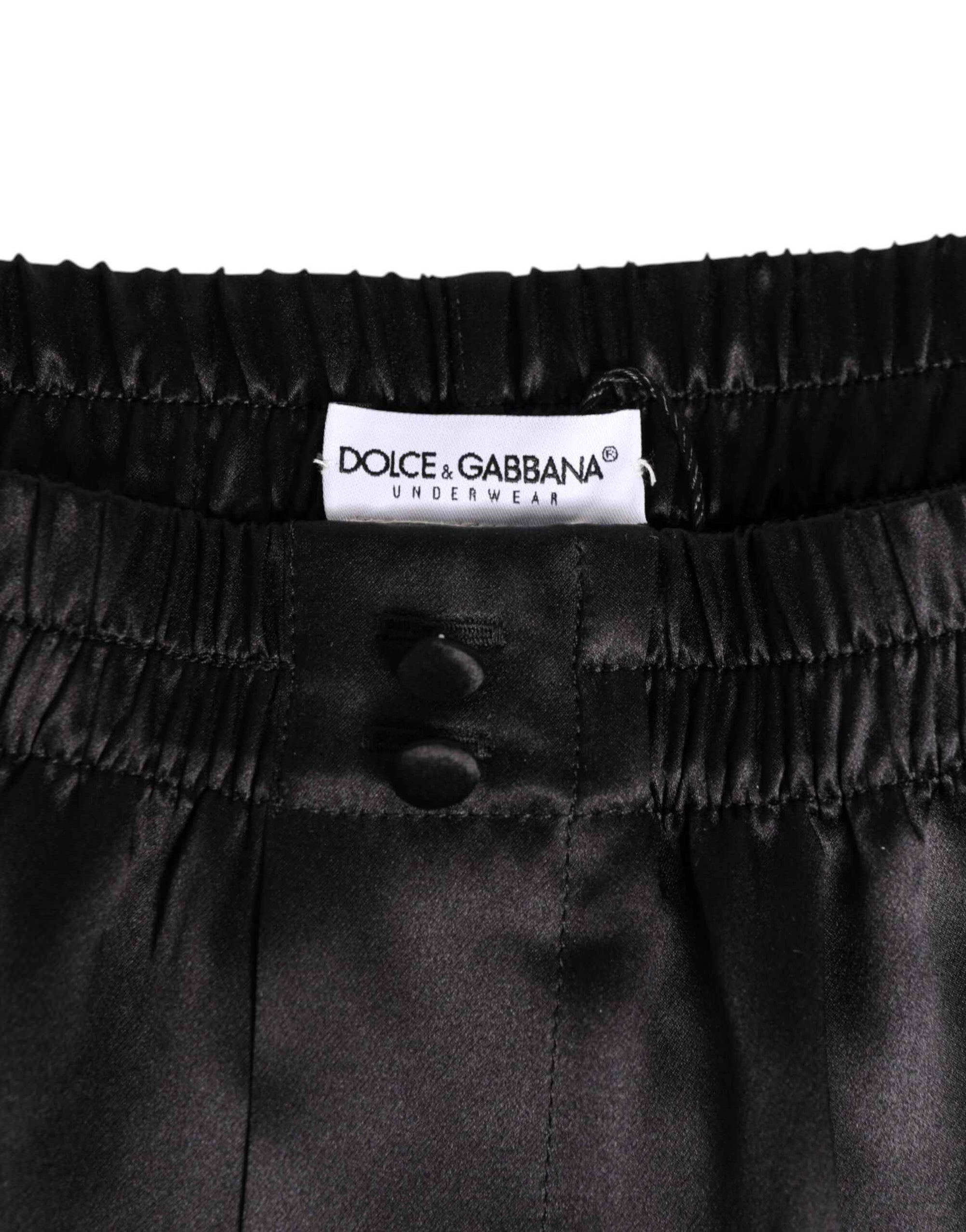 Dolce & Gabbana Black Silk Satin Elastic Men Boxer Short Swimwear