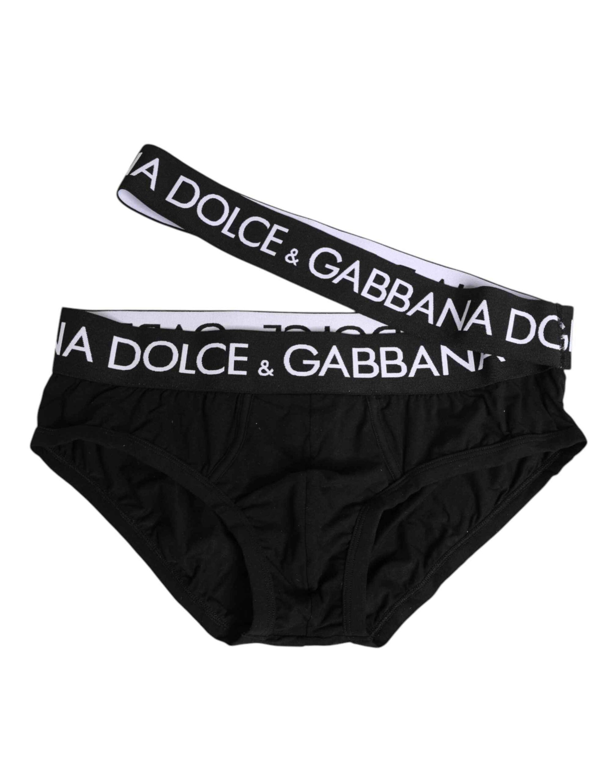 Dolce & Gabbana Black Cotton Elastic Logo Waistband Swimwear