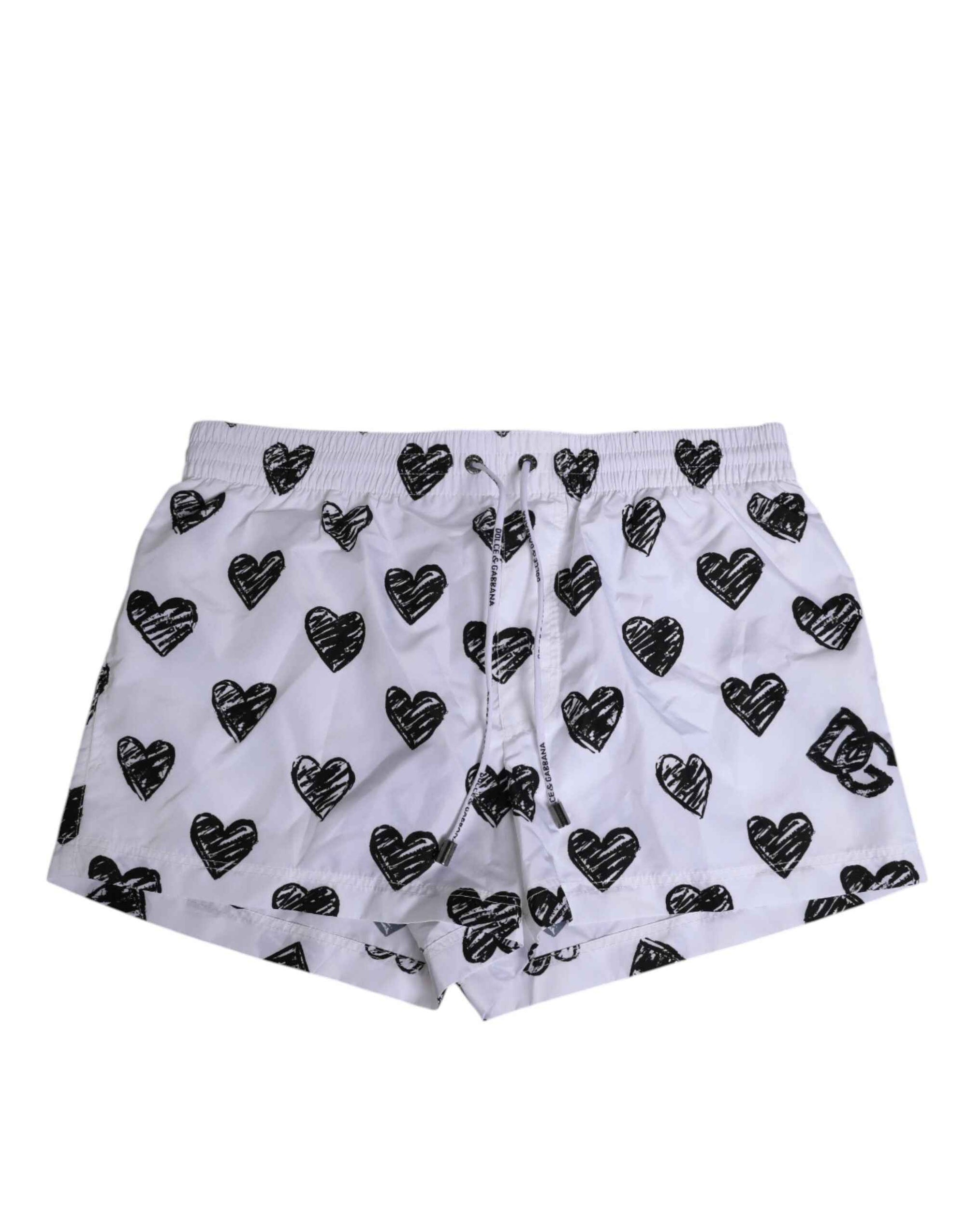 Dolce & Gabbana White Black Heart Print Men Boxer Short Swimwear