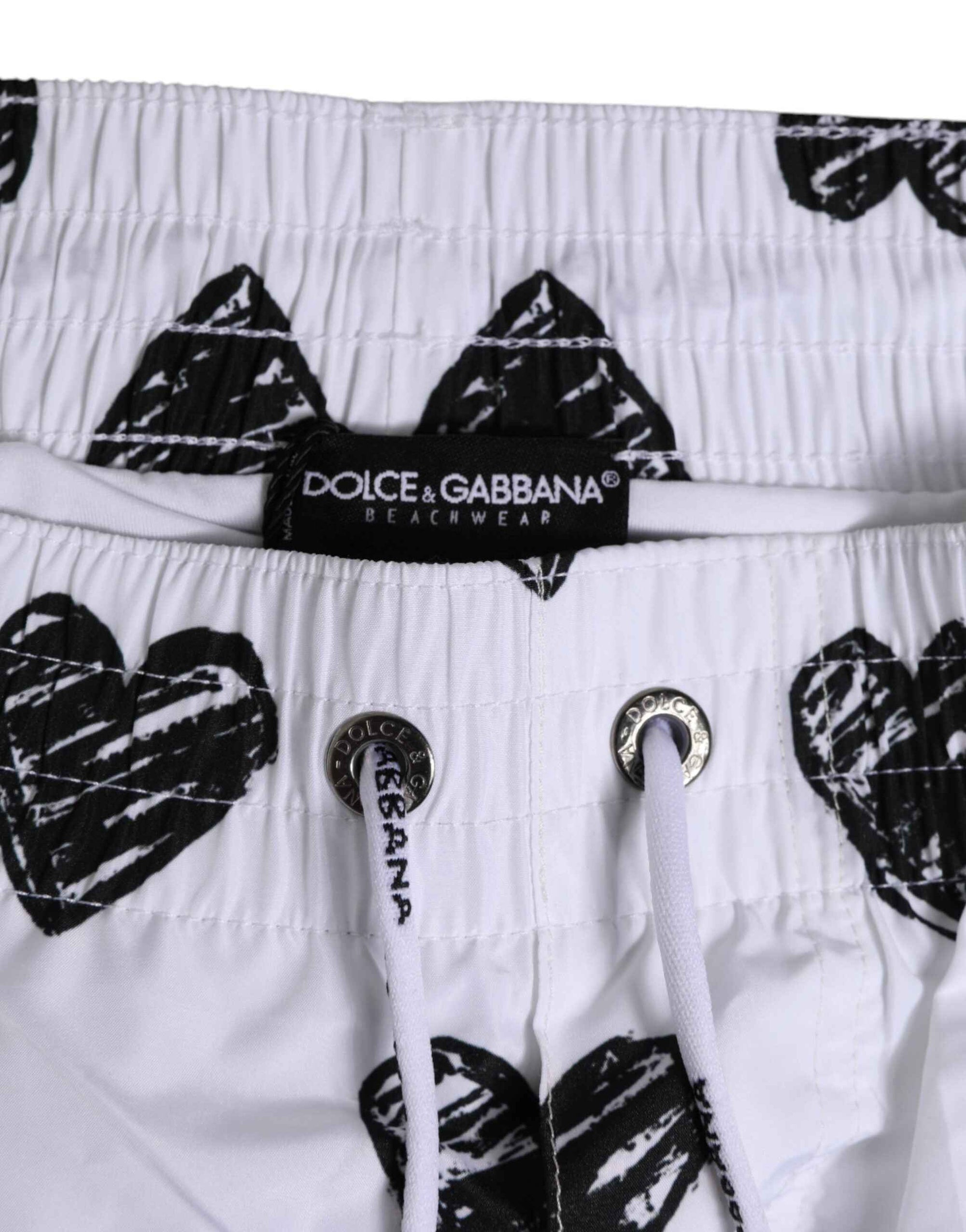Dolce & Gabbana White Black Heart Print Men Boxer Short Swimwear