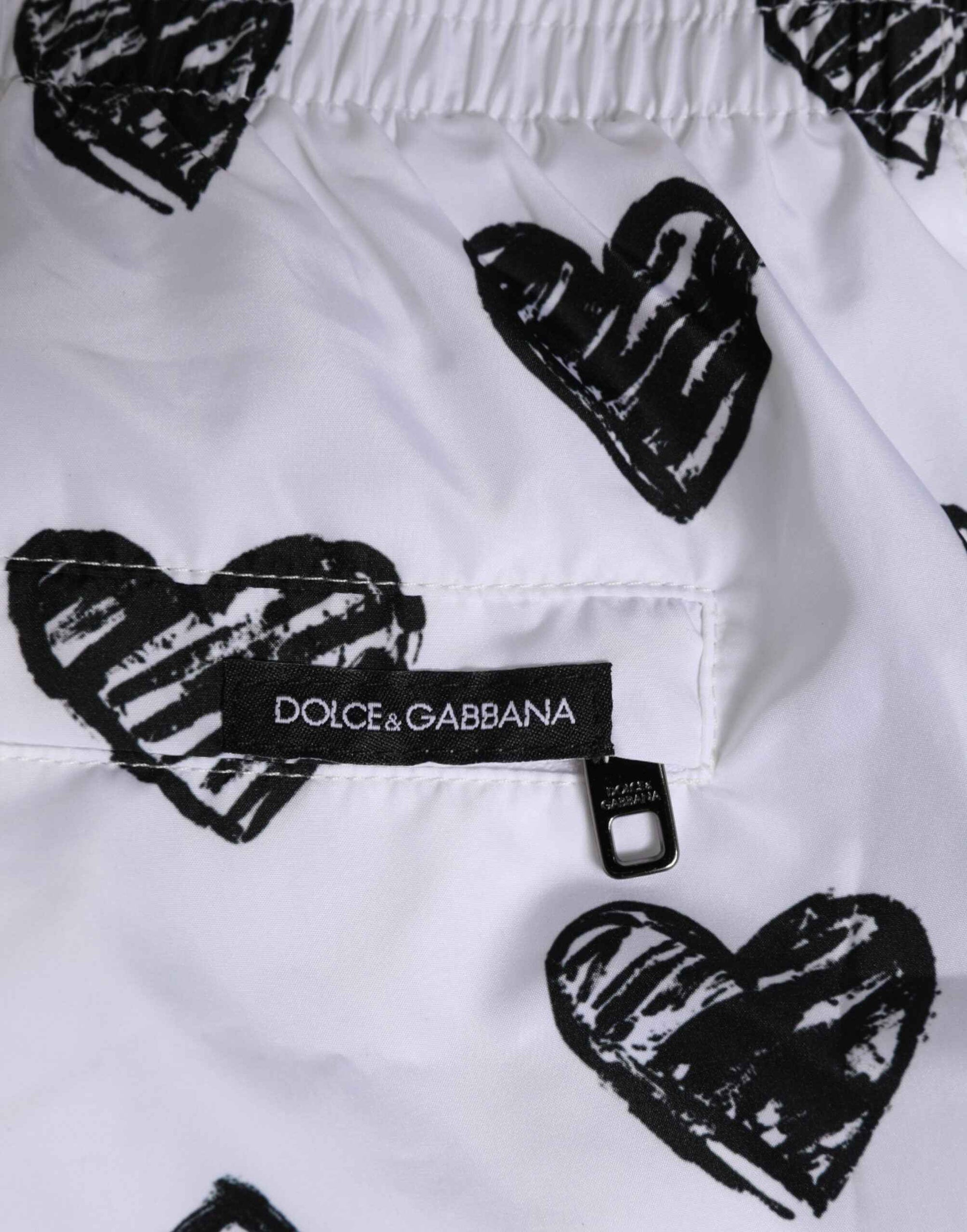 Dolce & Gabbana White Black Heart Print Men Boxer Short Swimwear
