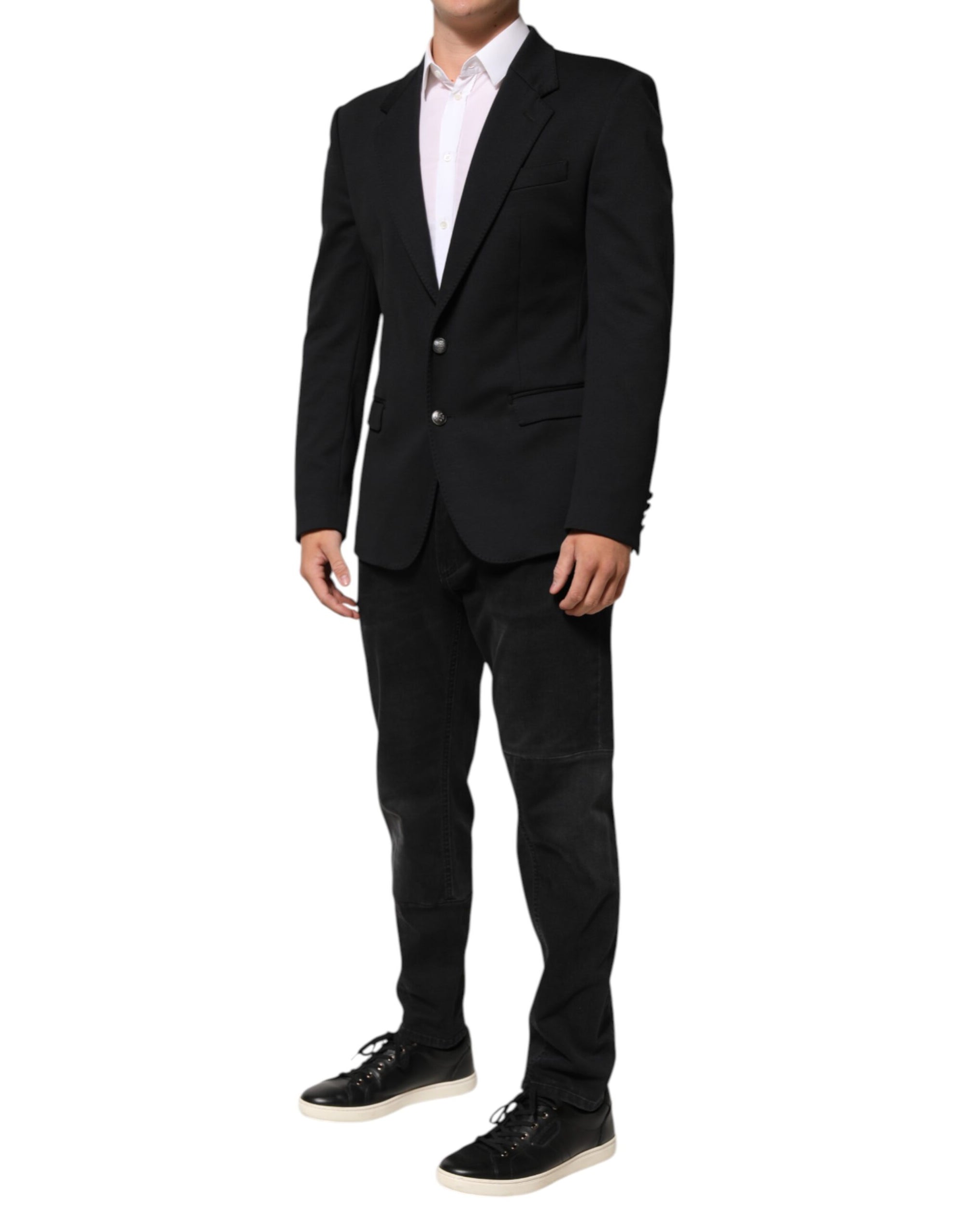 Dolce & Gabbana Dark Blue Cotton Men Jacket Coat Blazer Suit