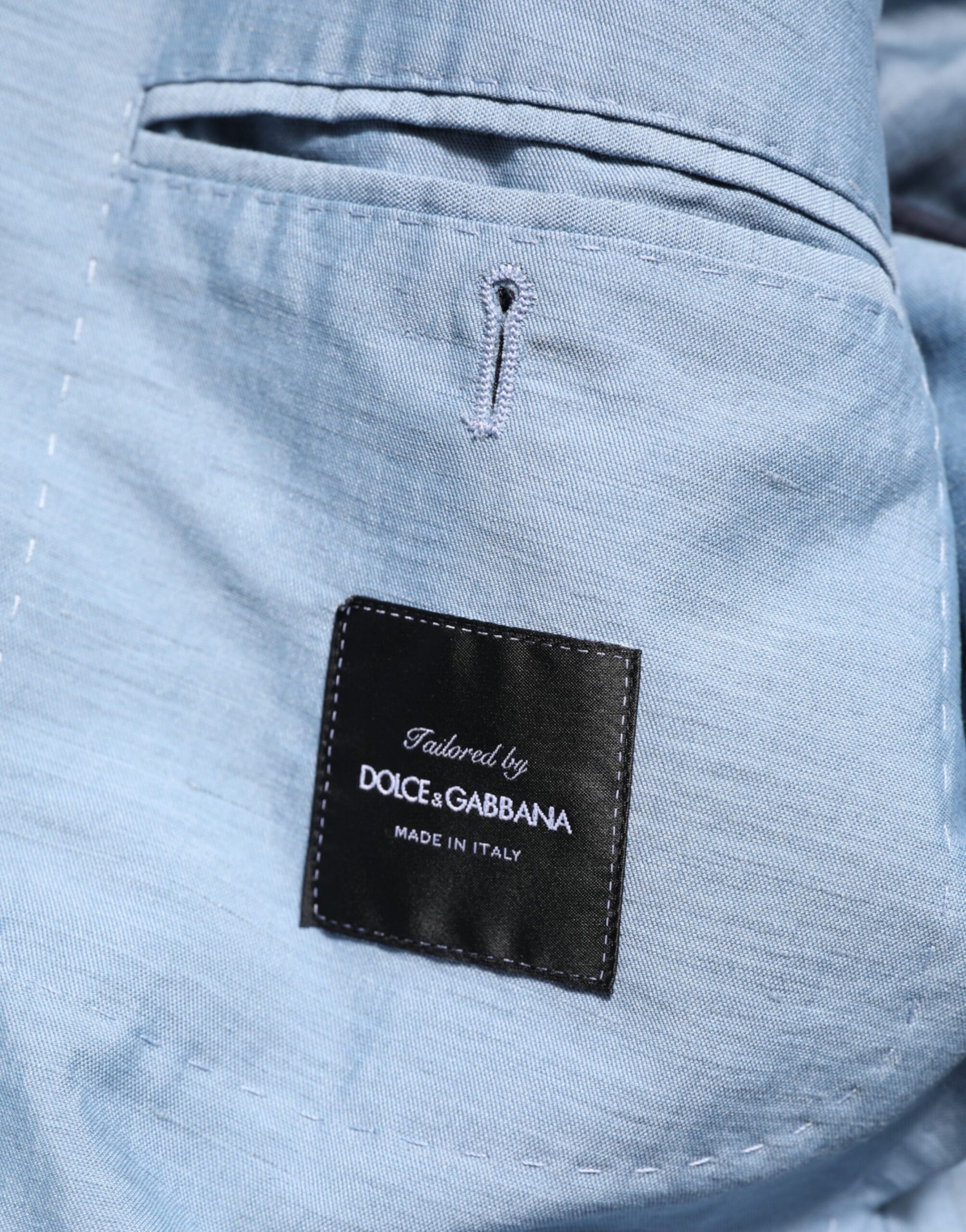 Dolce & Gabbana Light Blue Linen Double Breasted Men Jacket Blazer