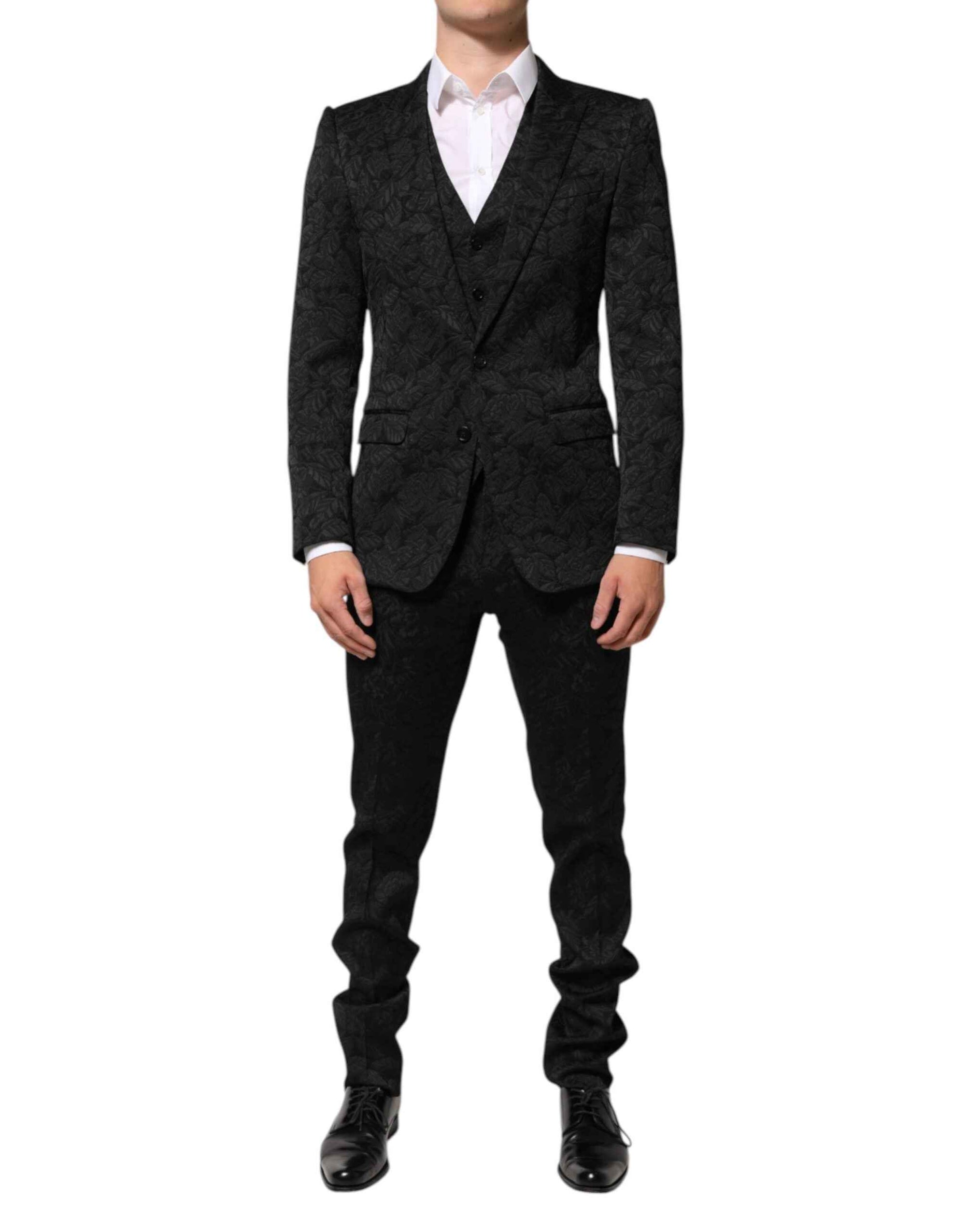 Dolce & Gabbana Black 3 Piece Brocade Jacquard Suit MARTINI
