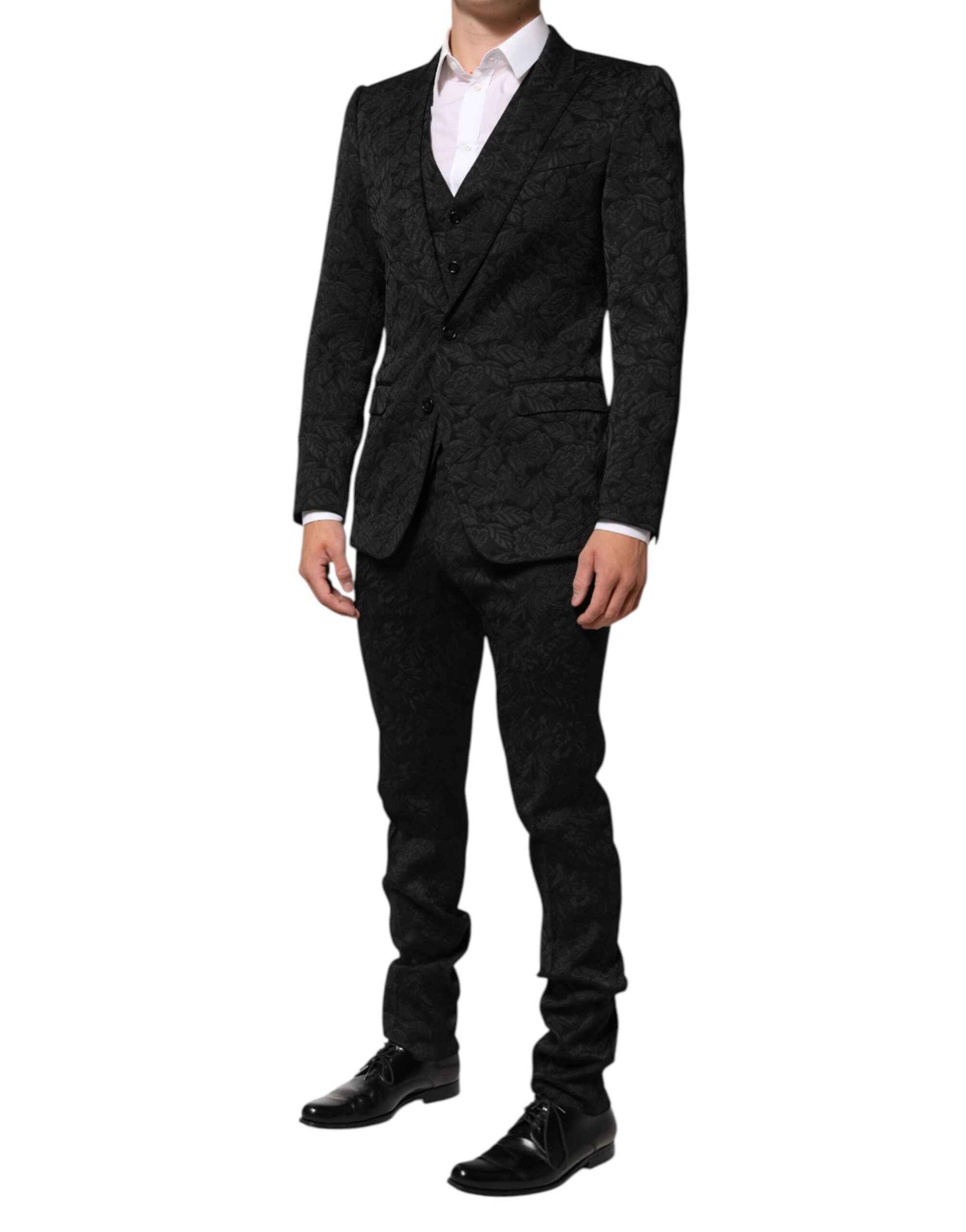 Dolce & Gabbana Black 3 Piece Brocade Jacquard Suit MARTINI
