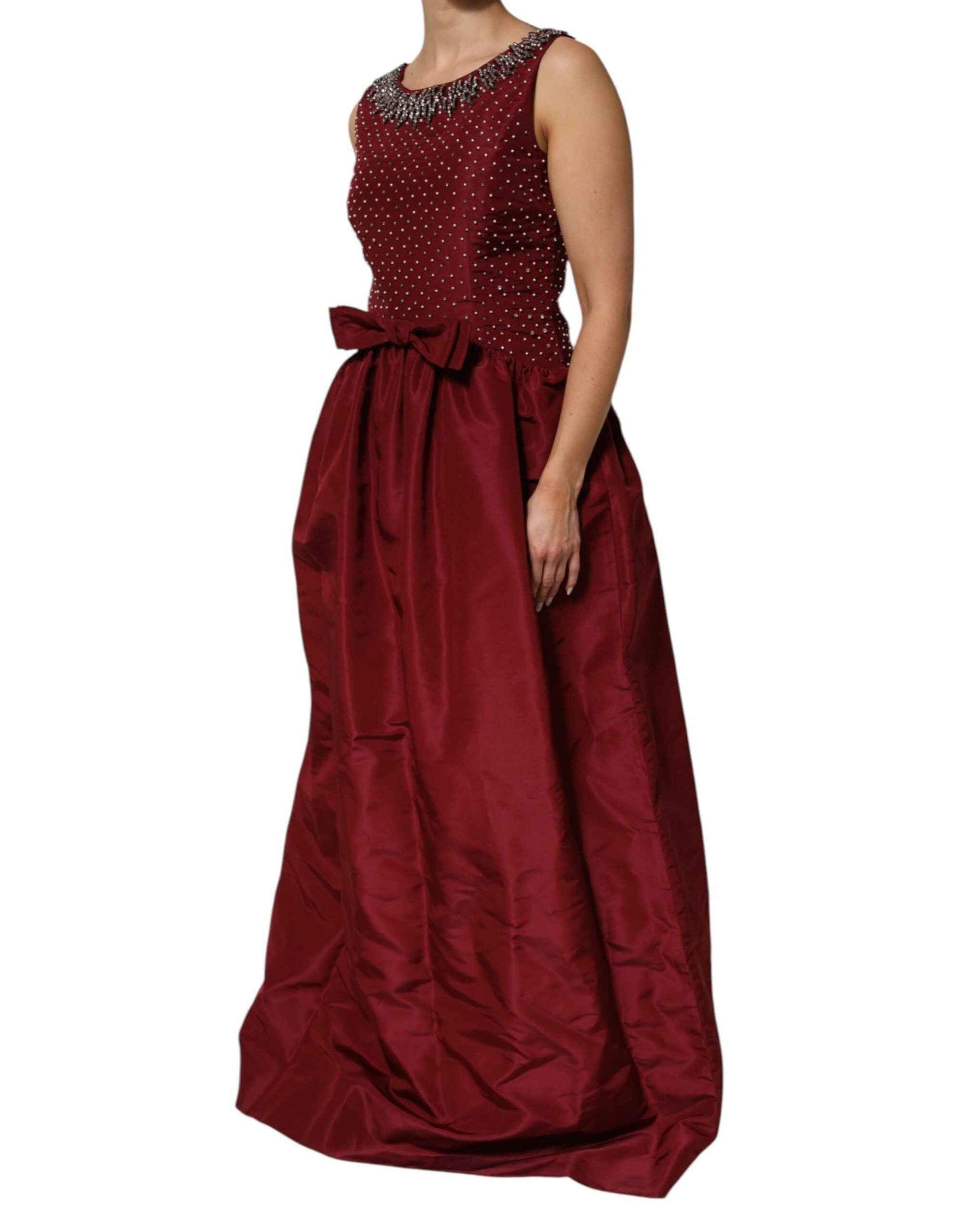 Dolce & Gabbana Burgundy Silk Beaded Evening Gown Dress