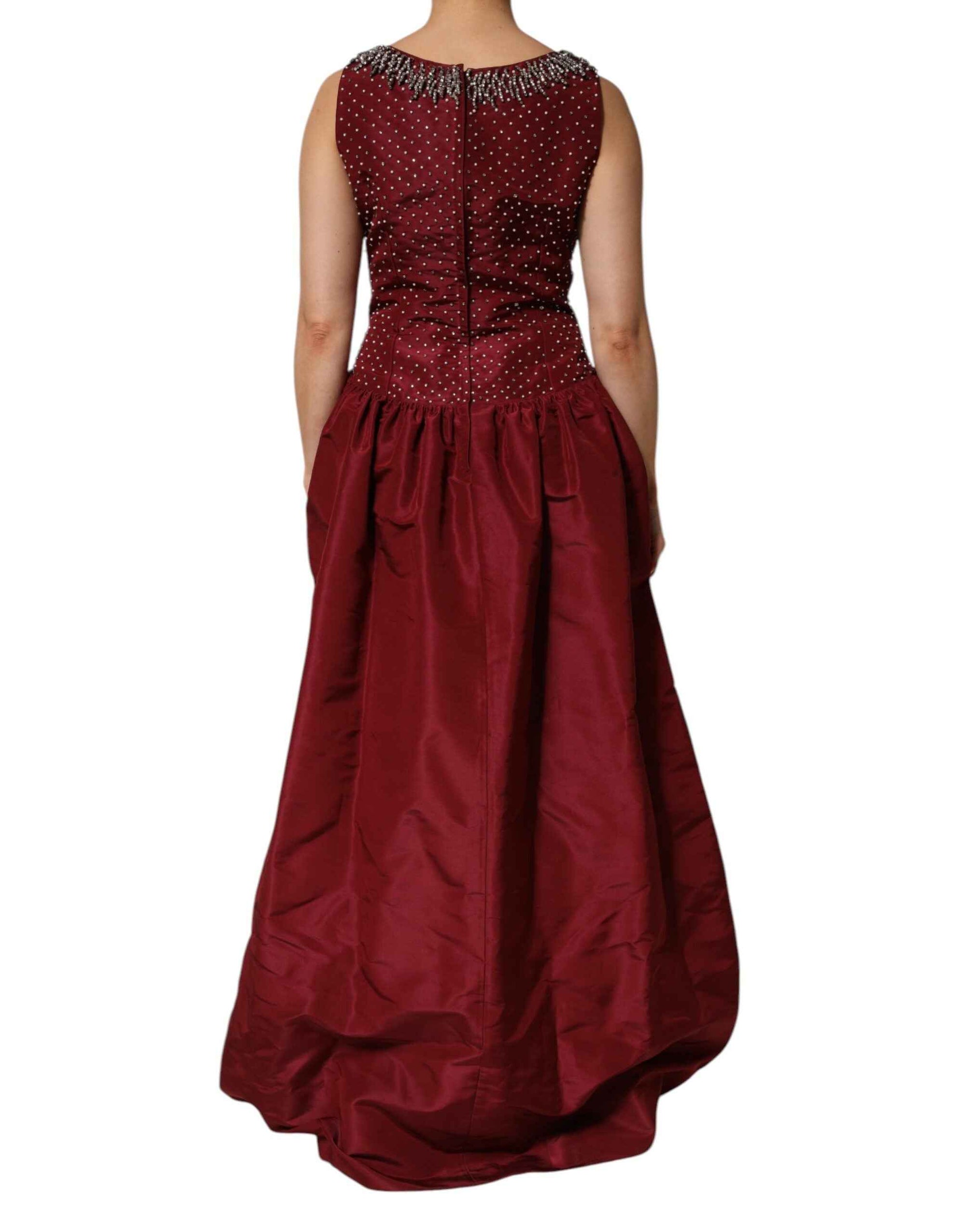 Dolce & Gabbana Burgundy Silk Beaded Evening Gown Dress