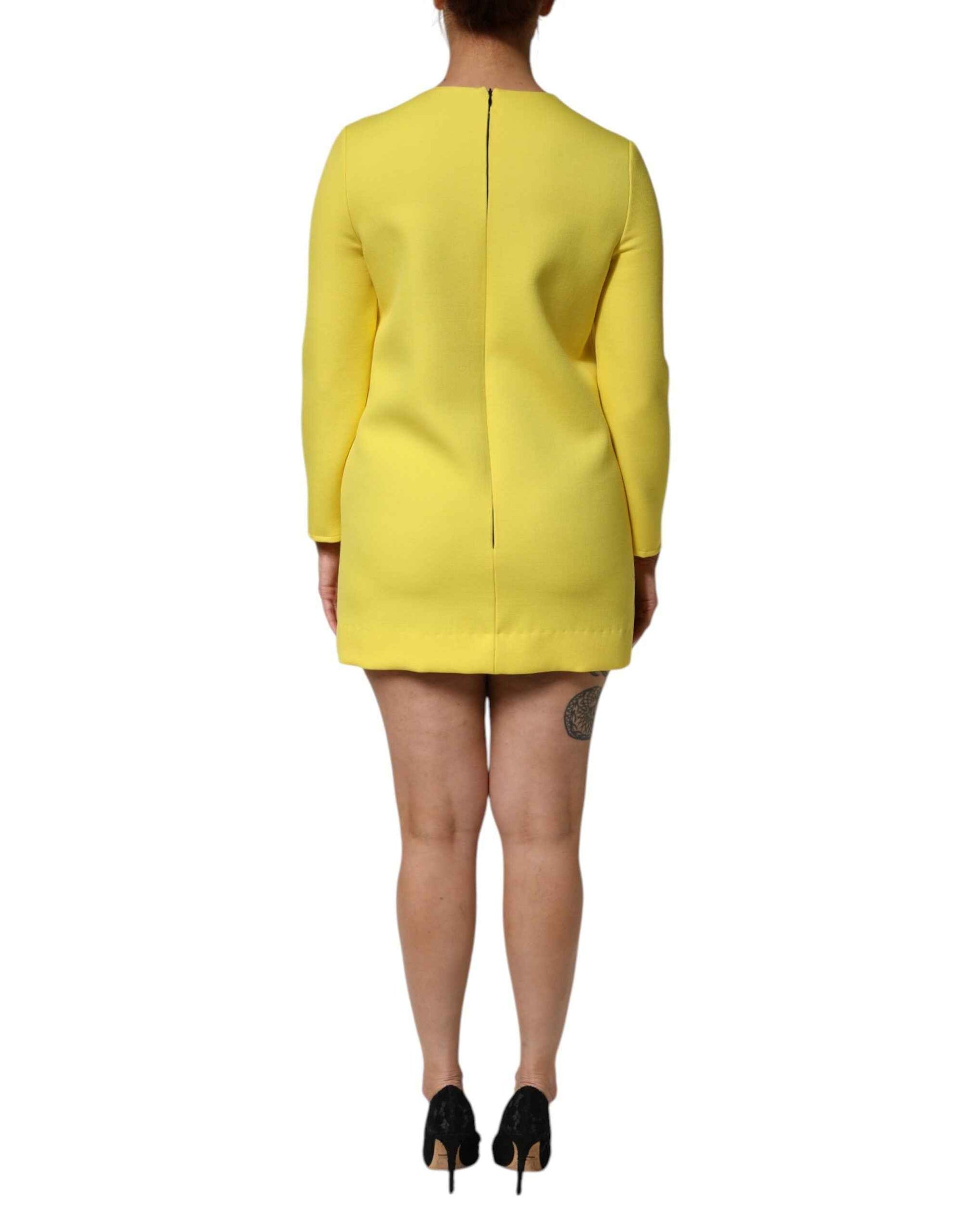 Dolce & Gabbana Yellow Viscose Acetate Mini Long Sleeve Dress