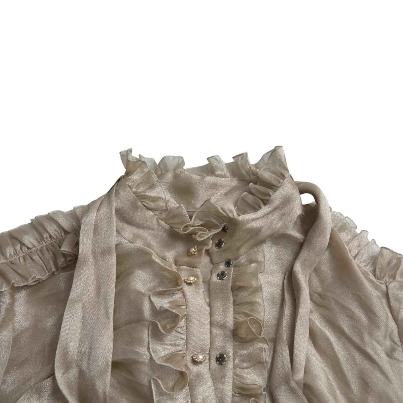 Dolce & Gabbana Gold Ascot Collar Ruffles Blouse Top