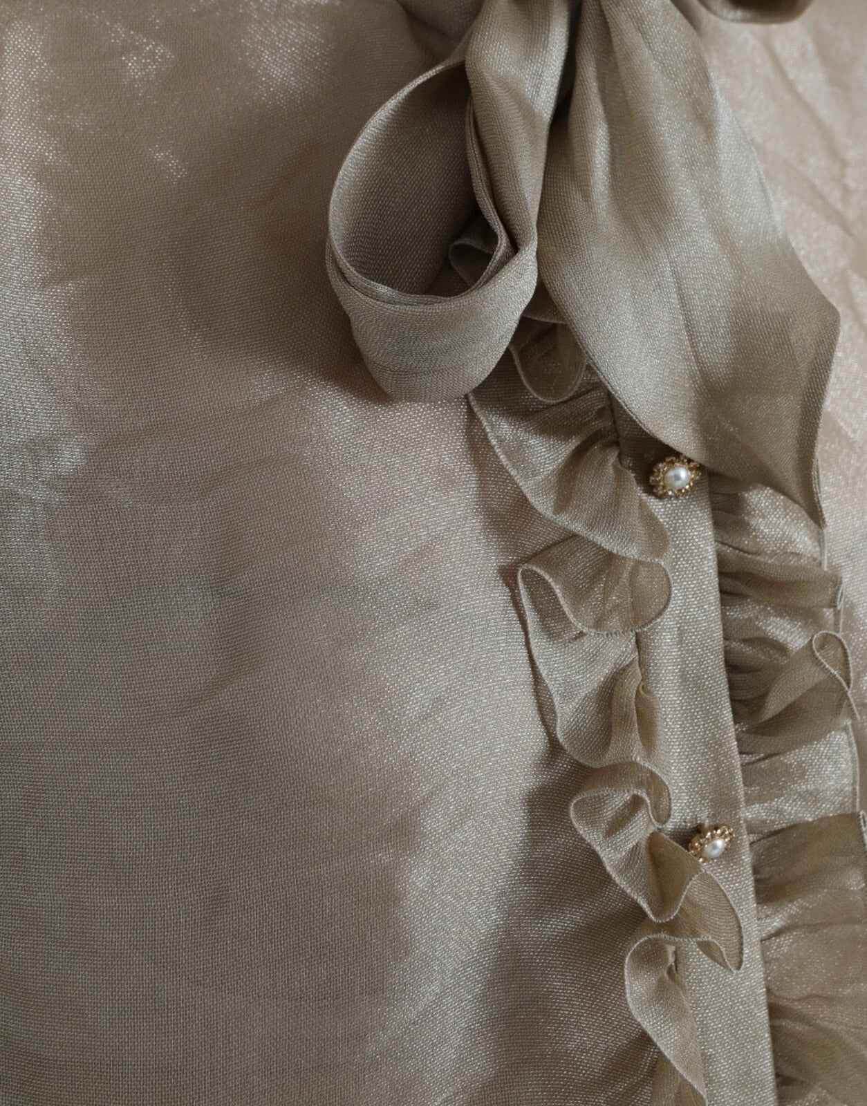 Dolce & Gabbana Gold Ascot Collar Ruffles Blouse Top