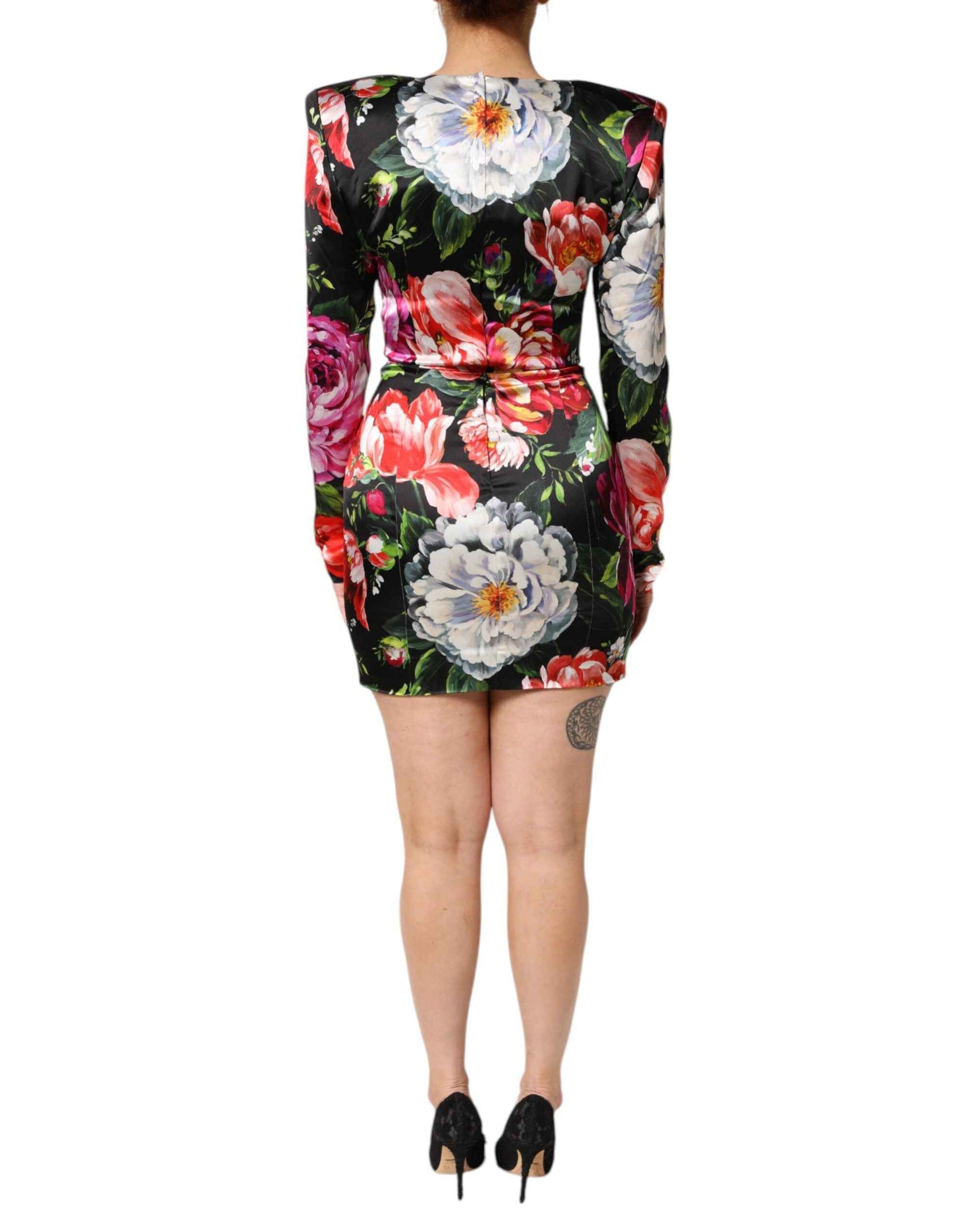 Dolce & Gabbana Black Floral Fiori Pittorici Mini Bodycon Dress