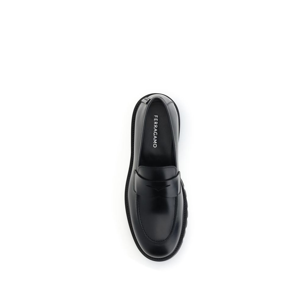 Ferragamo Black Rubber Slip-On Loafers
