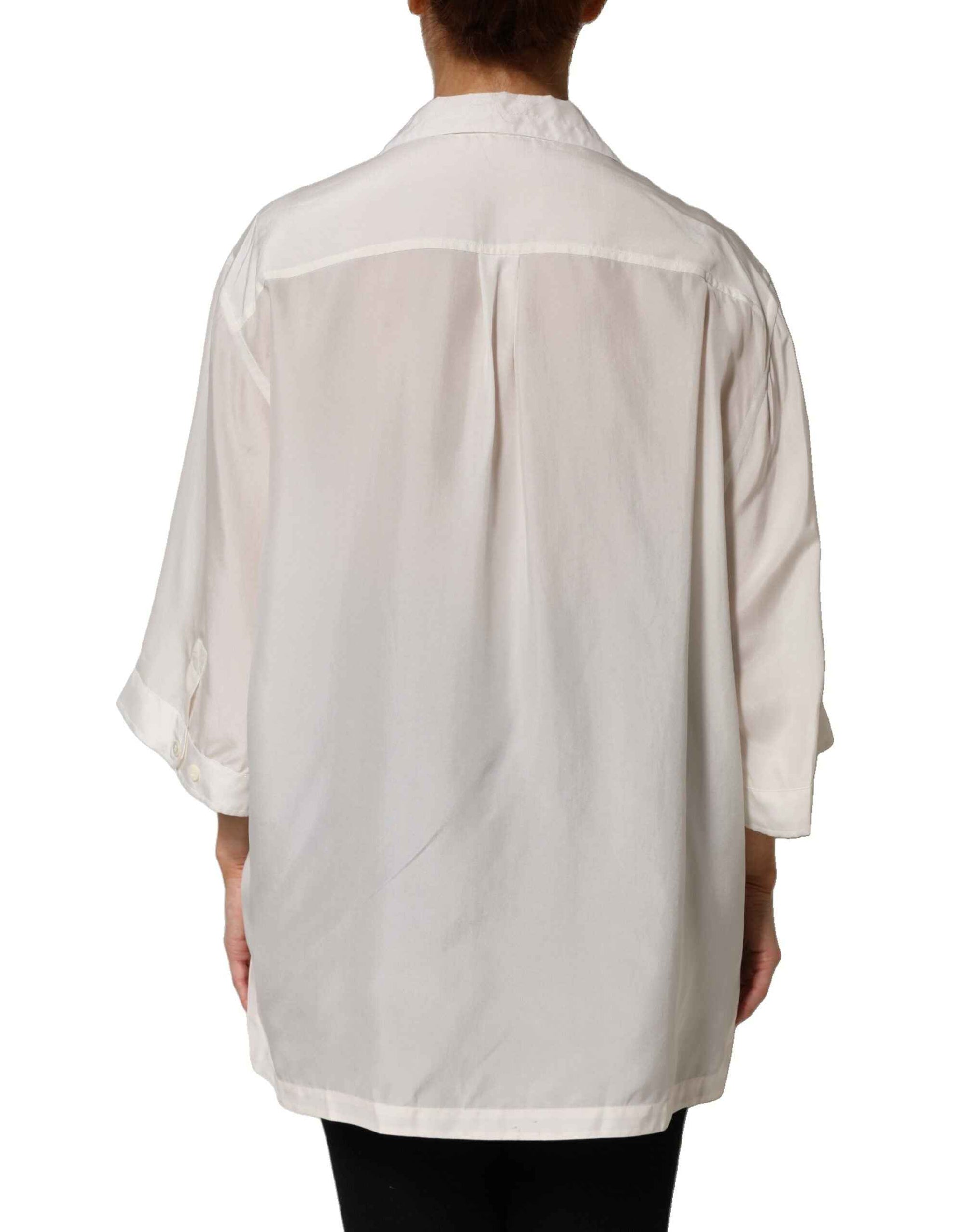 Dolce & Gabbana White Silk Collared 3/4 Sleeves Blouse Top
