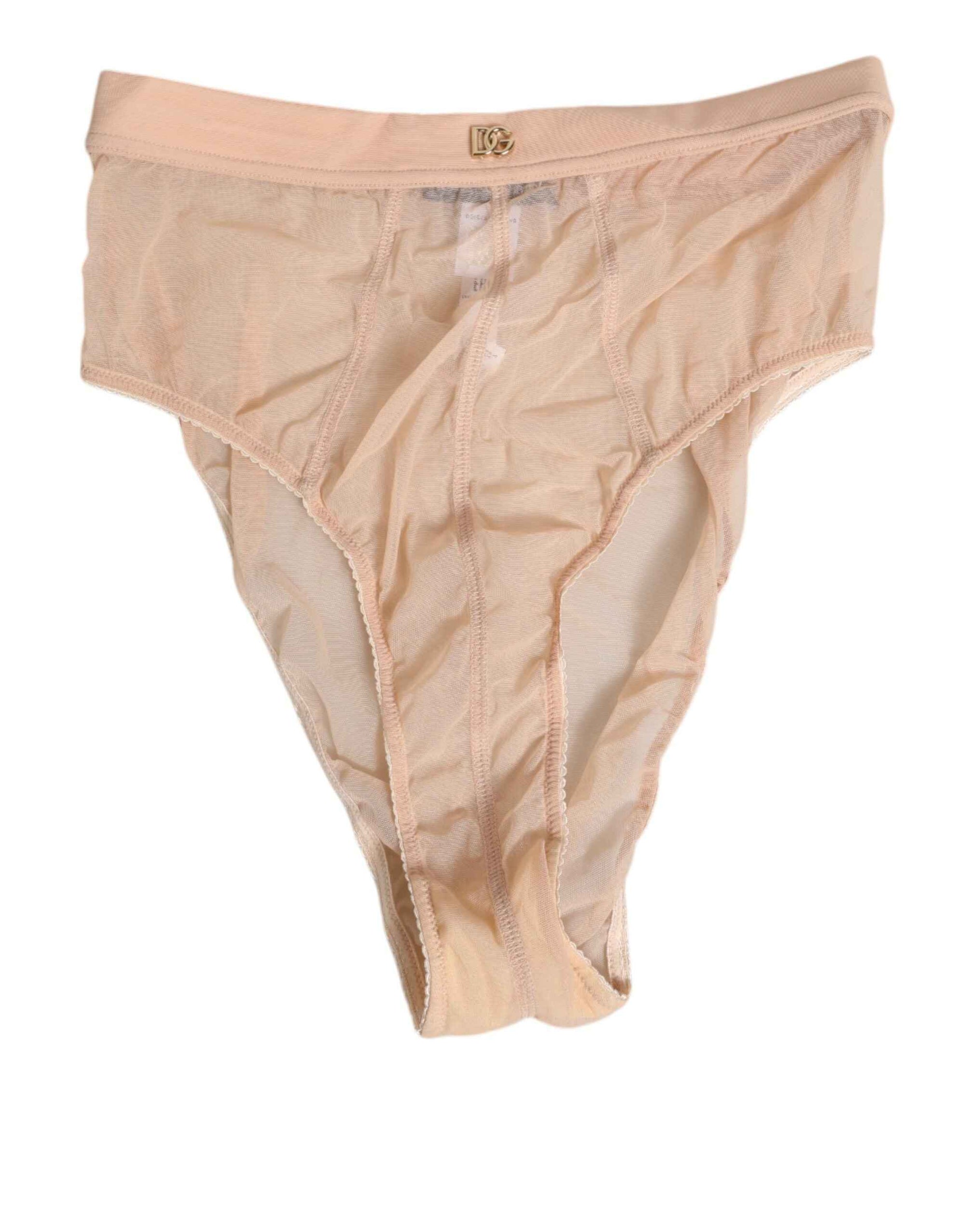 Dolce & Gabbana Beige Sheer Mesh High Waist Panty Underwear