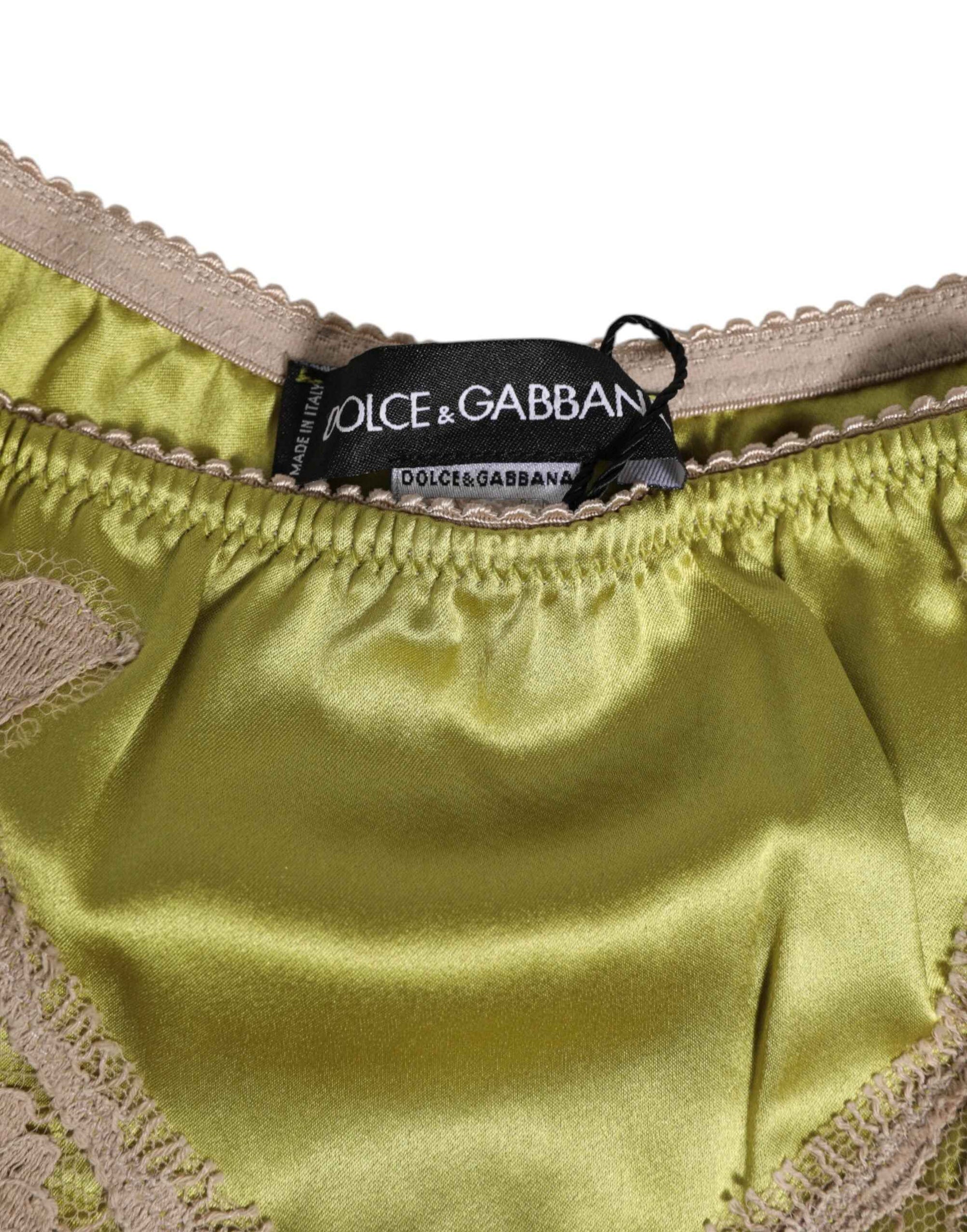 Dolce & Gabbana Green Silk Satin Lace Trim New Slip Underwear