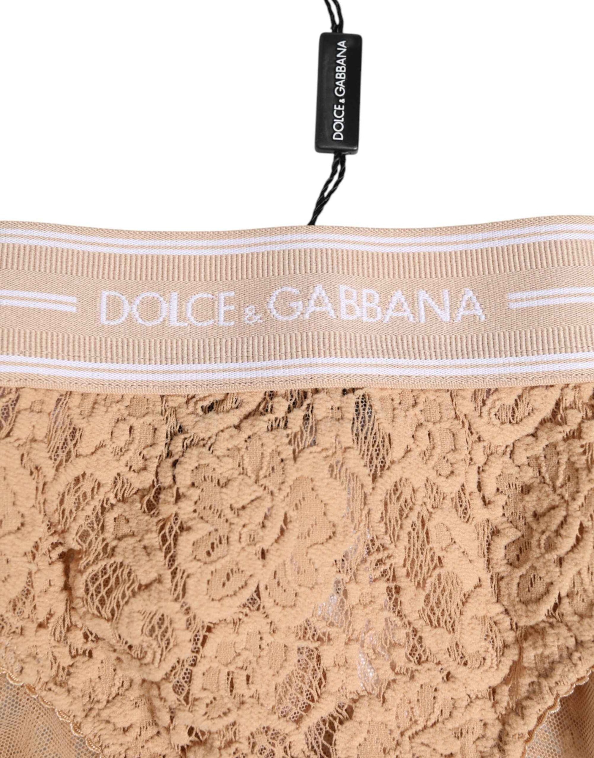 Dolce & Gabbana Beige Lace Brasiliano Briefs Logo Waistband Underwear