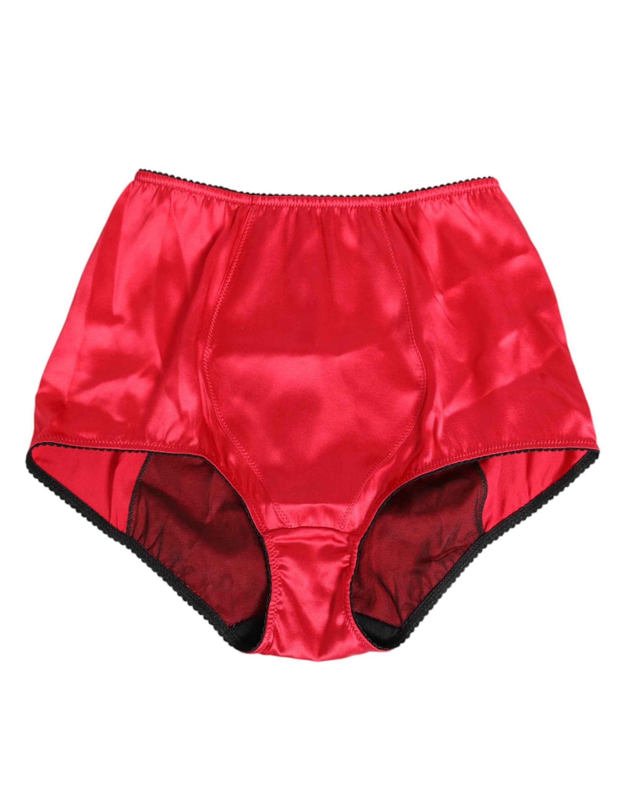 Dolce & Gabbana Red Silk Satin High-Waist Briefs Underwear