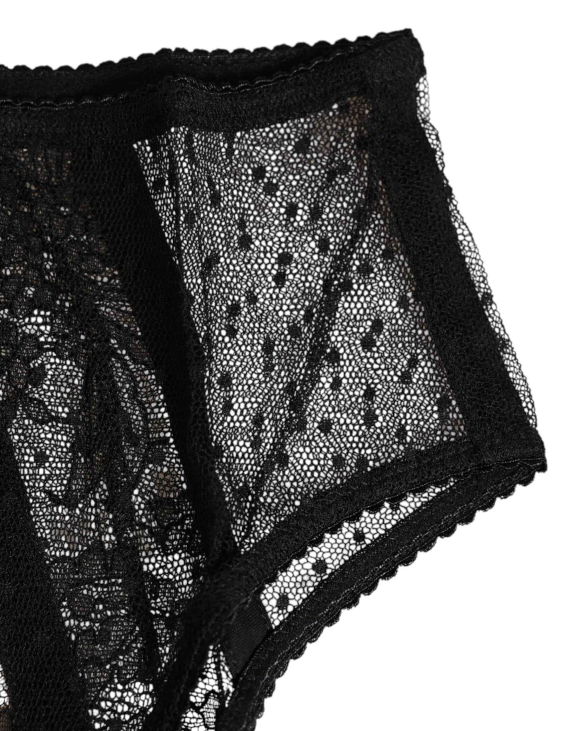 Dolce & Gabbana Black Floral Lace Sheer Mesh High Waist Underwear