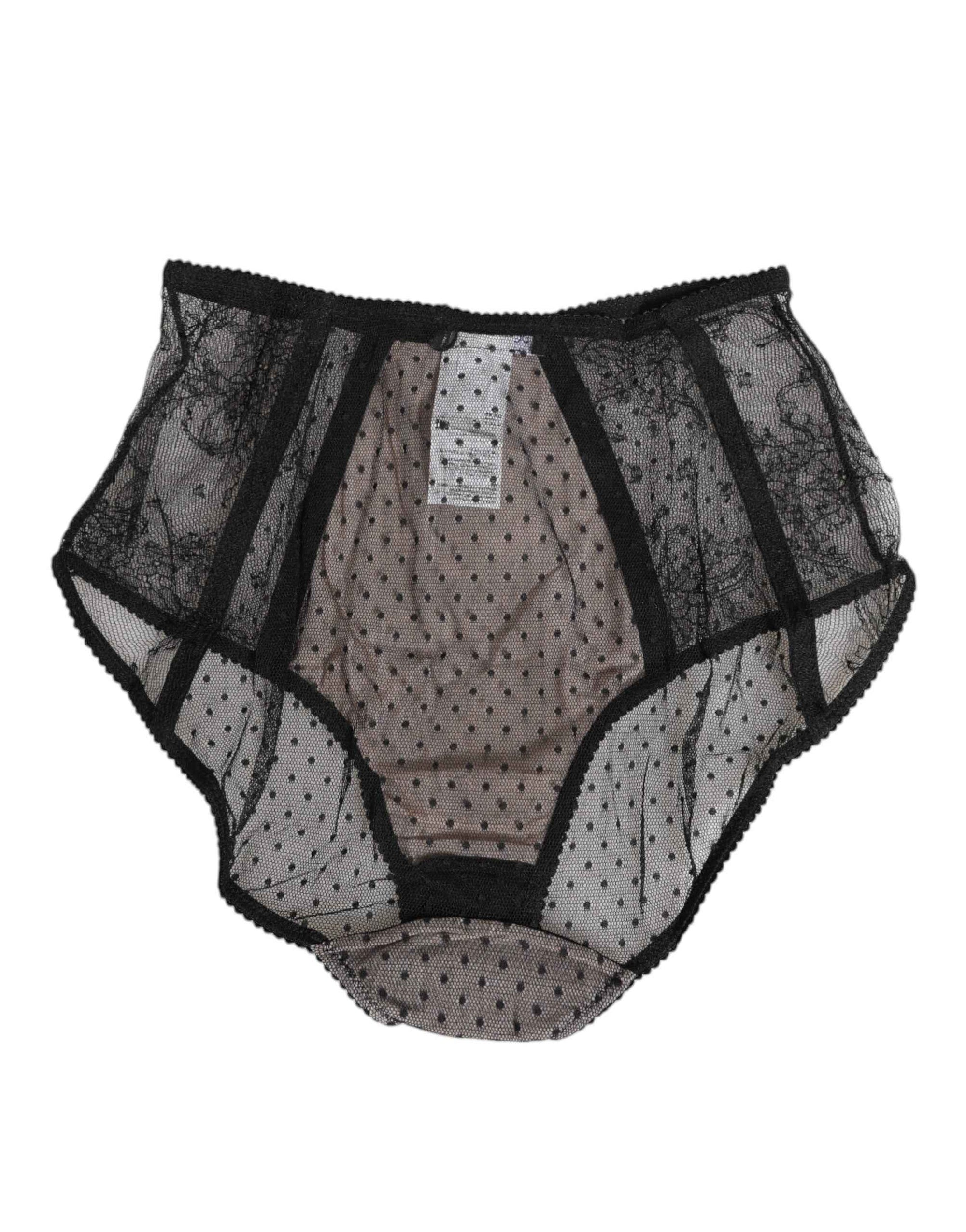 Dolce & Gabbana Black Sheer Polka Dot Lace High Waist Underwear