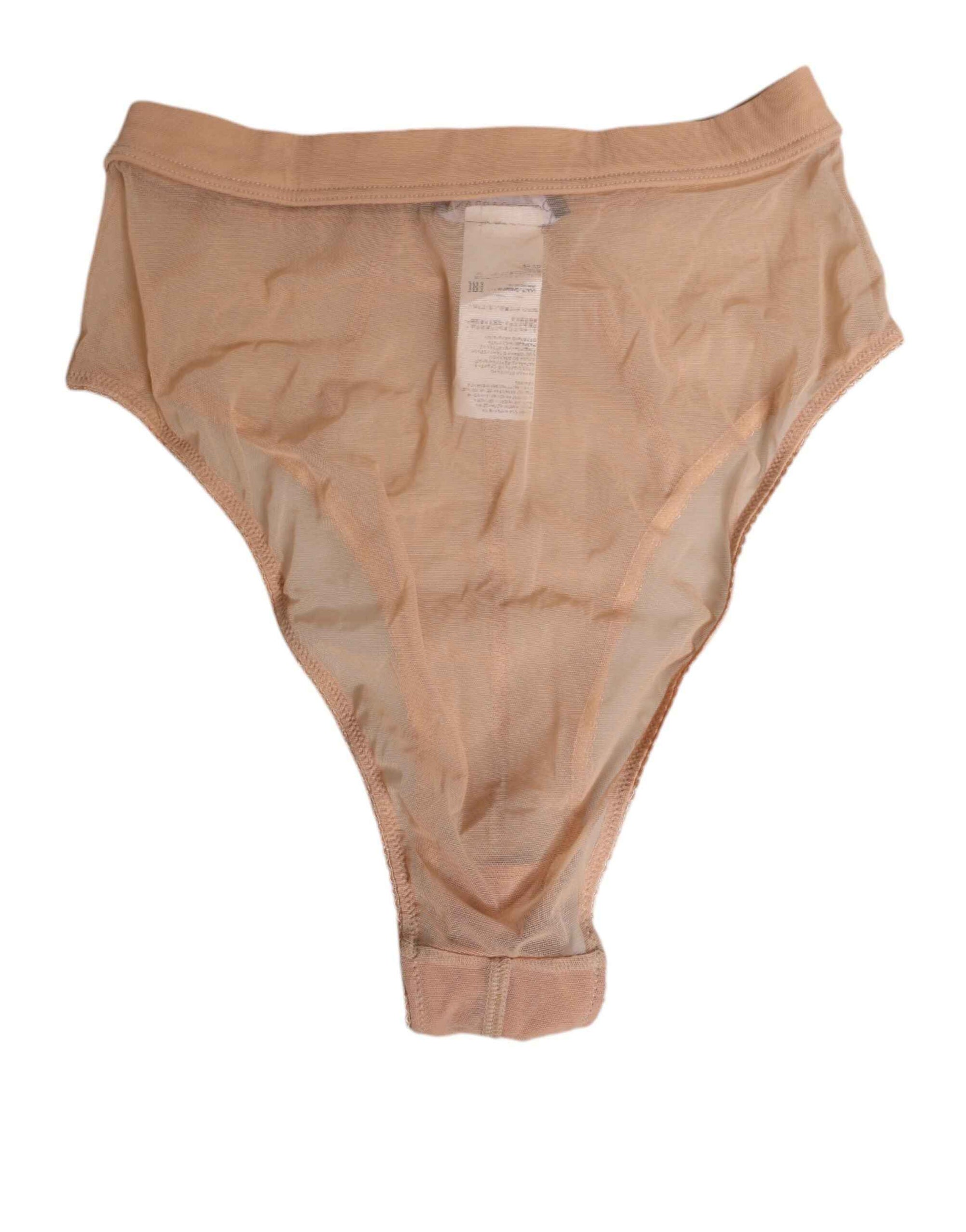 Dolce & Gabbana Beige Sheer Mesh High Waist Briefs Underwear