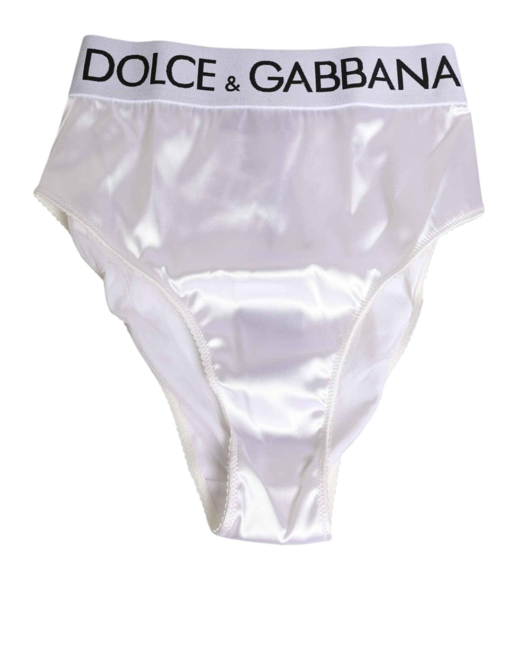 Dolce & Gabbana White Satin High-Waist Brief Logo Women Underwear