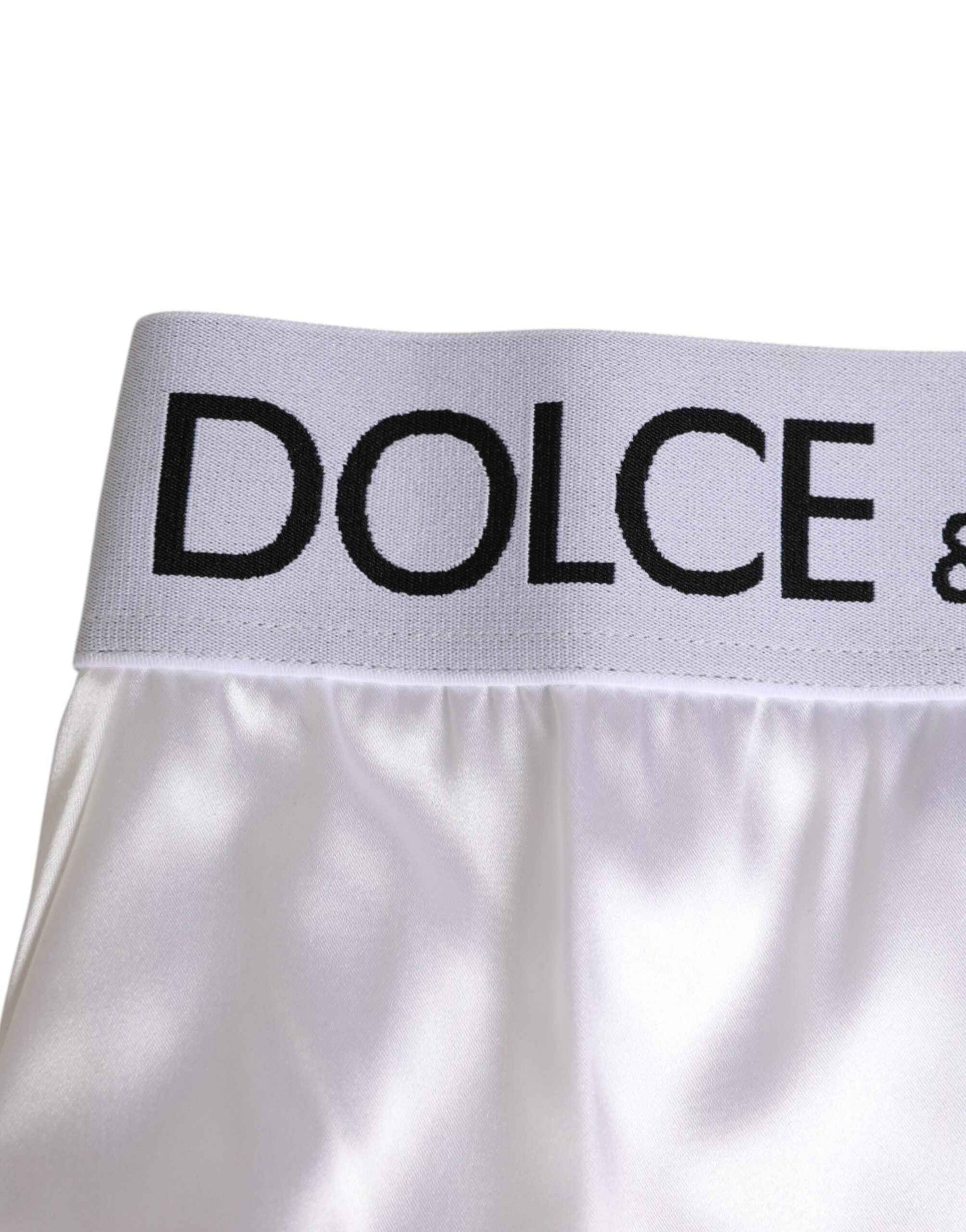 Dolce & Gabbana White Satin High-Waist Brief Logo Women Underwear