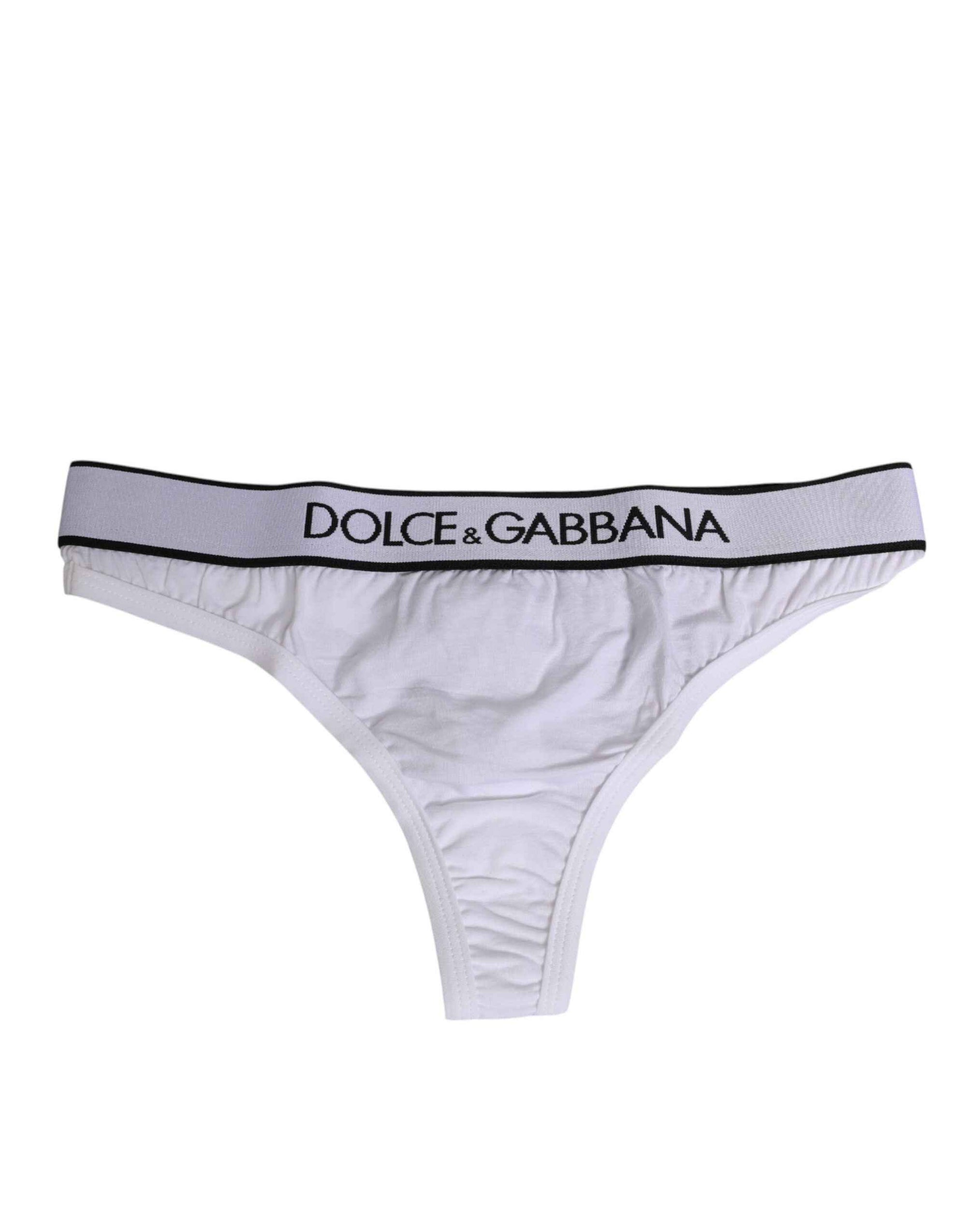 Dolce & Gabbana White Logo Waistband Modal Cotton Thong  Underwear