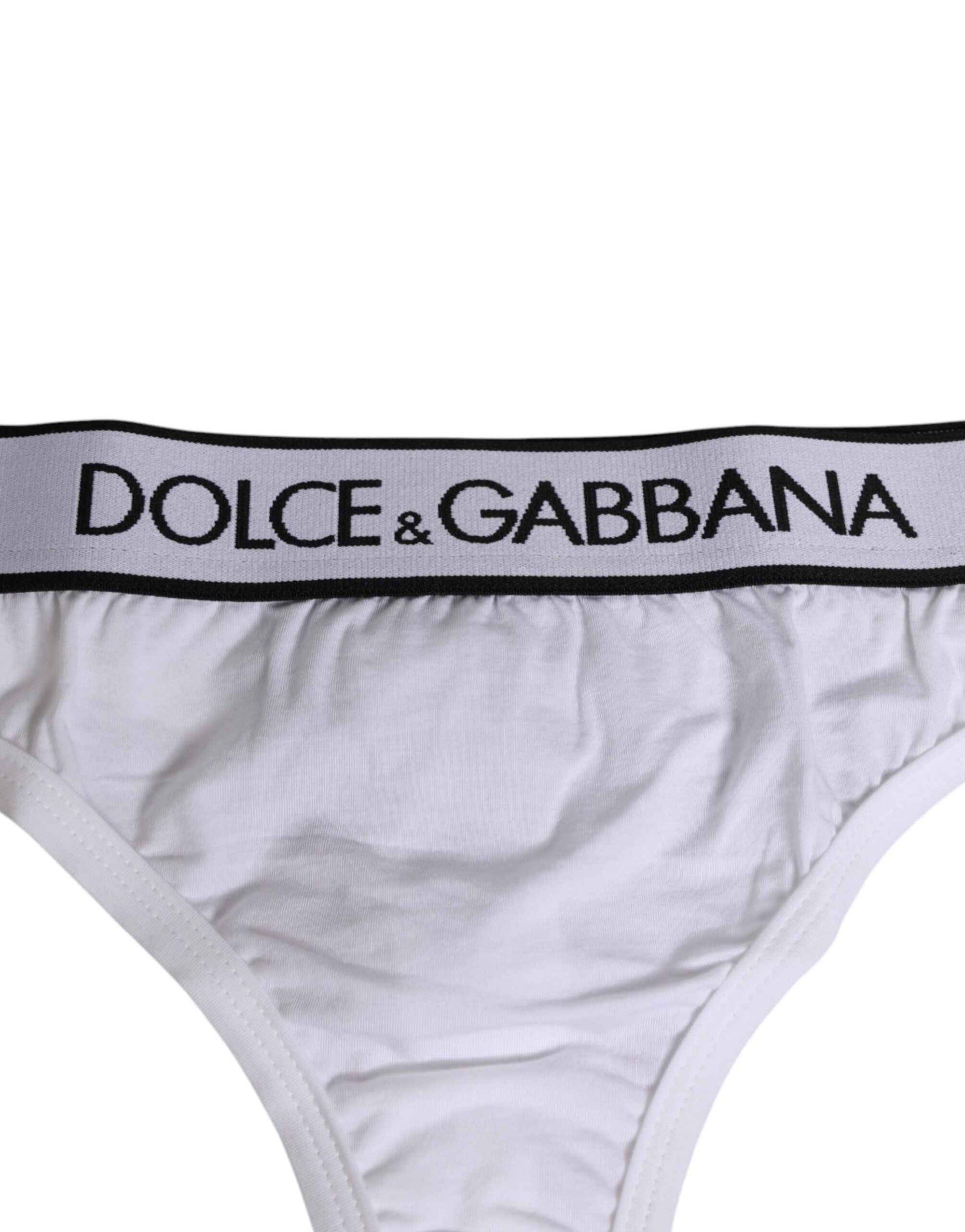 Dolce & Gabbana White Logo Waistband Modal Cotton Thong  Underwear