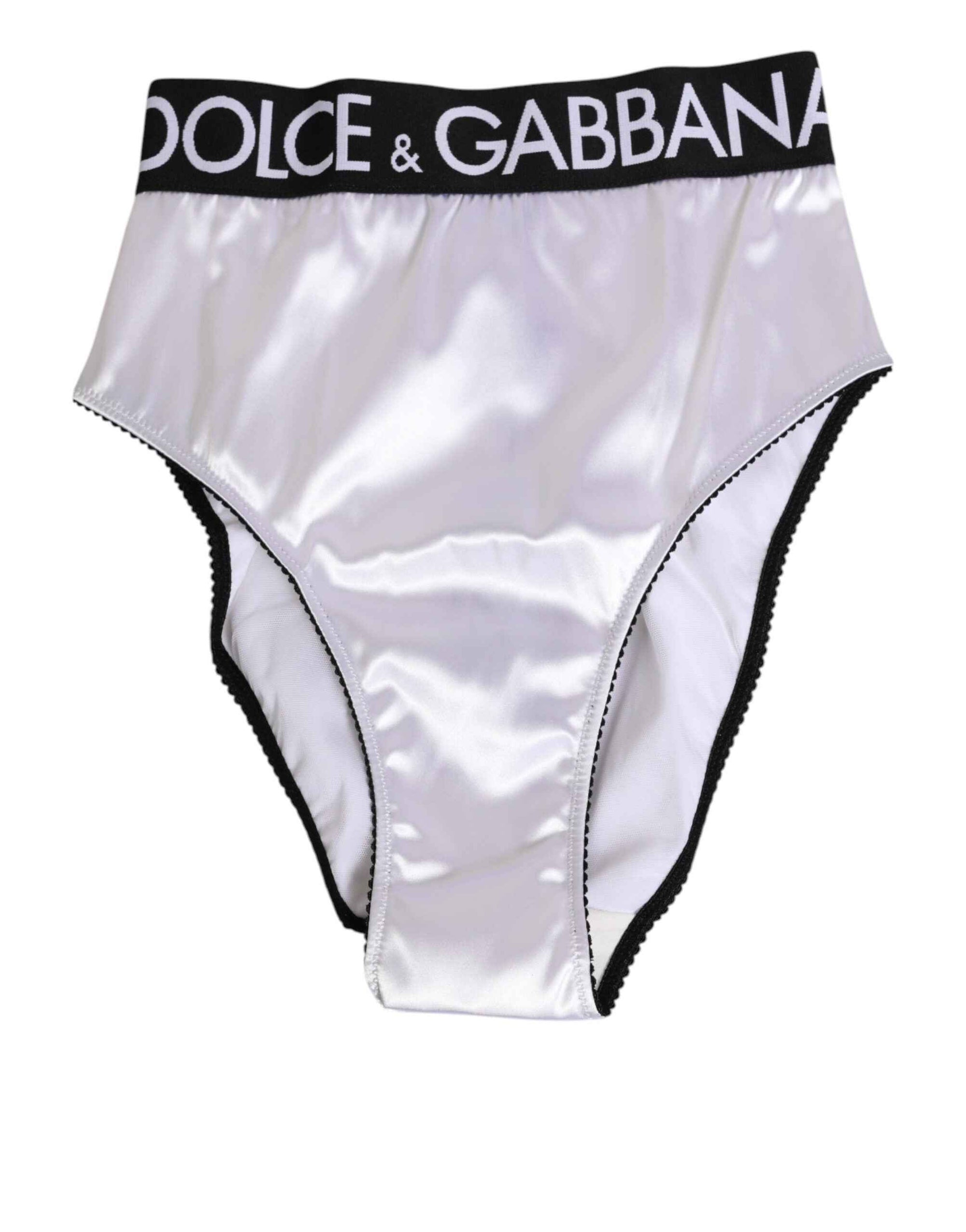 Dolce & Gabbana White Satin High-Waist Black Logo Women Underwear